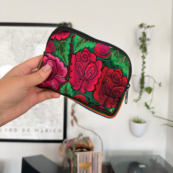 Small Mexican Embroidered Flowers Cosmetic Bag