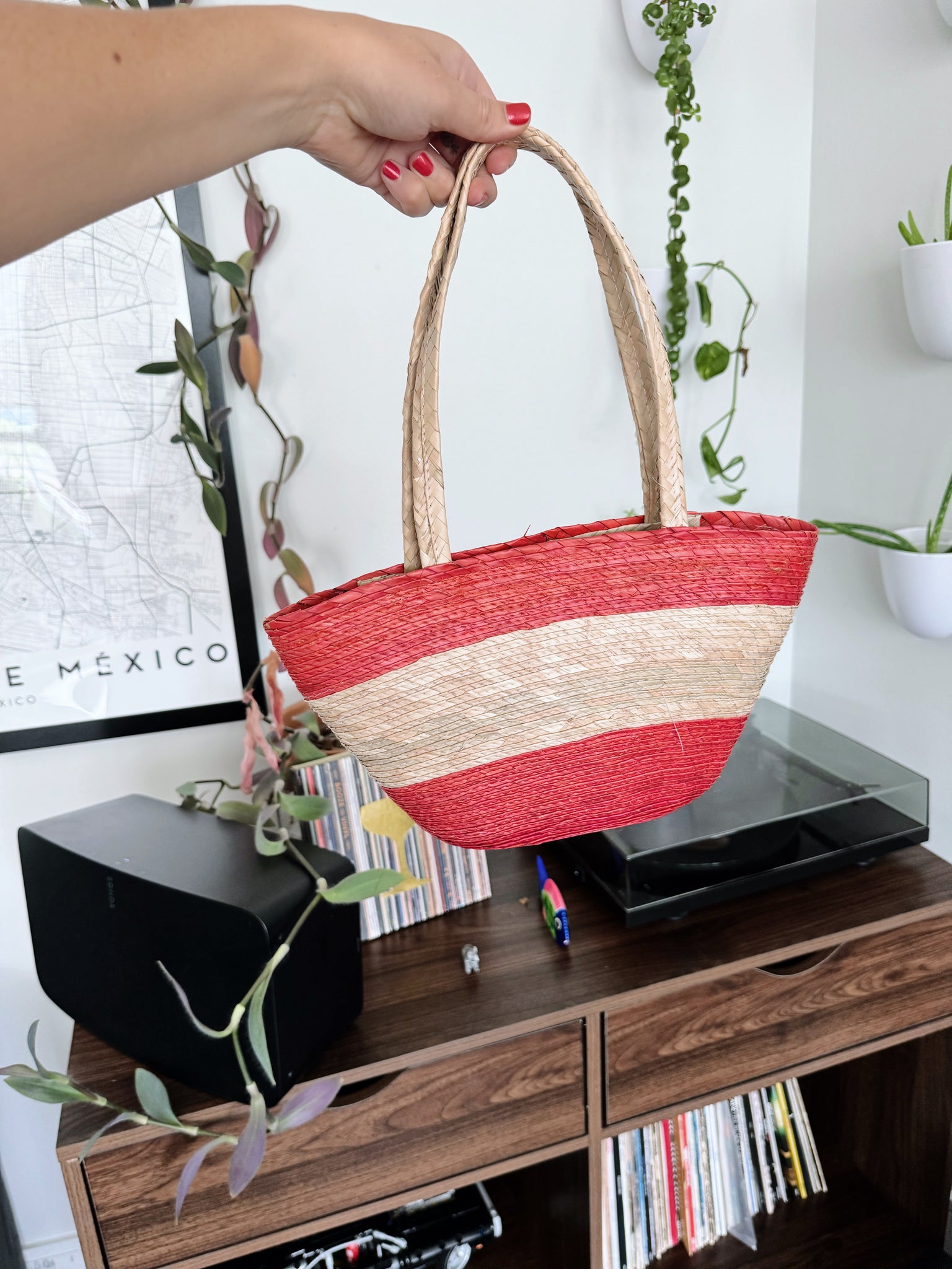 palm straw purse