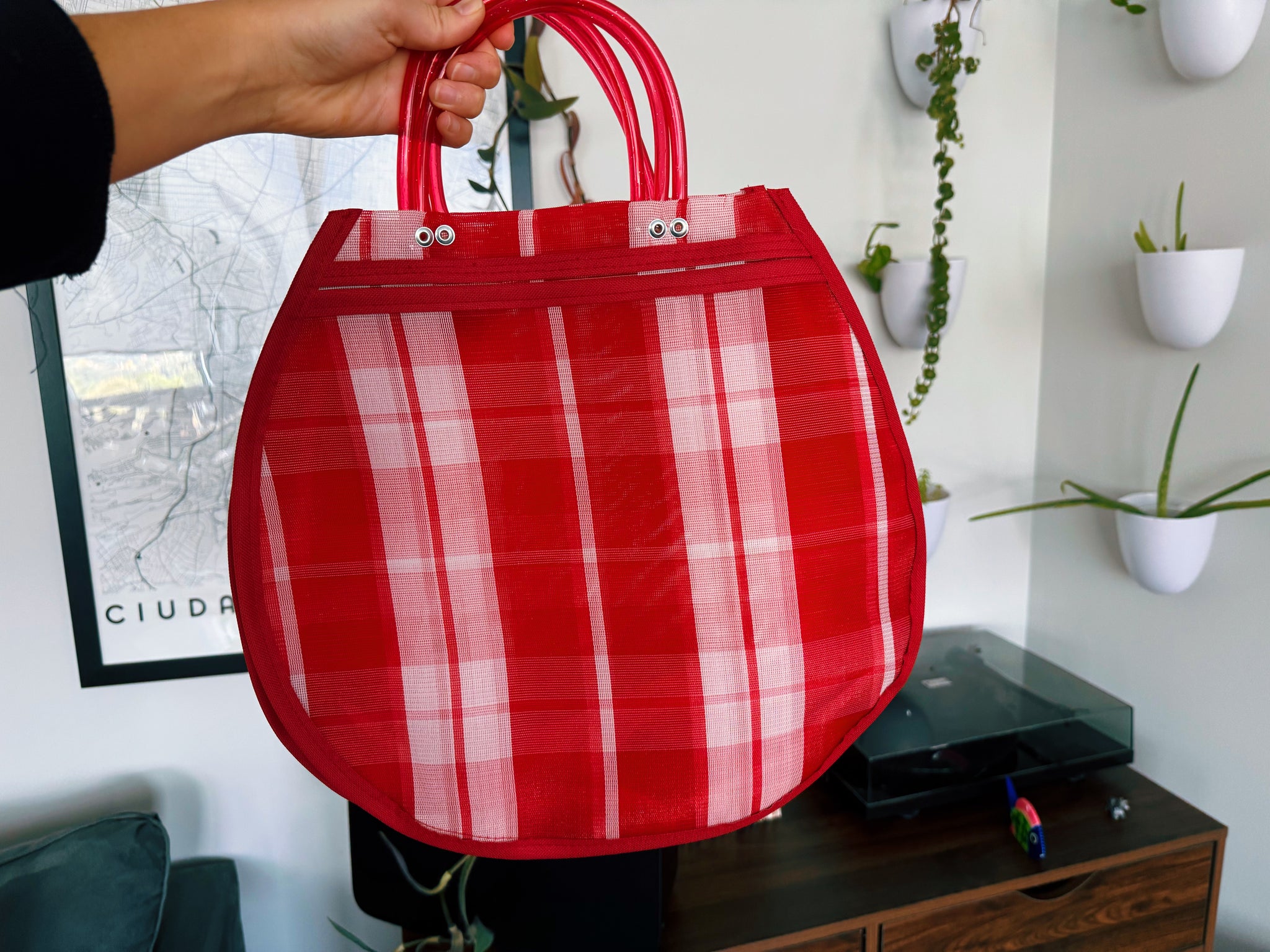 Mexican Market Bag  M-L Circular Plastic Tote Purse 14 x 13 in Pura Vida