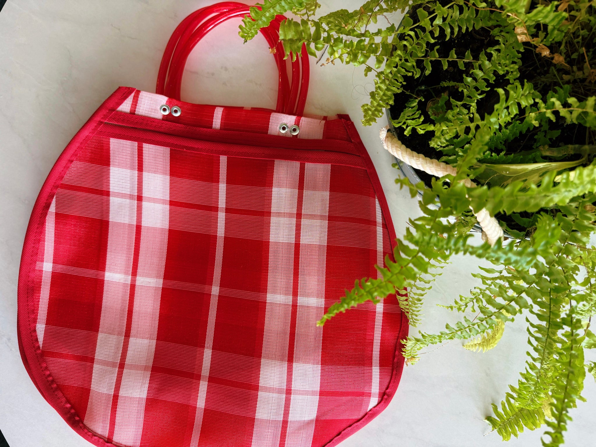 Mexican Market Bag  M-L Circular Plastic Tote Purse 14 x 13 in Pura Vida