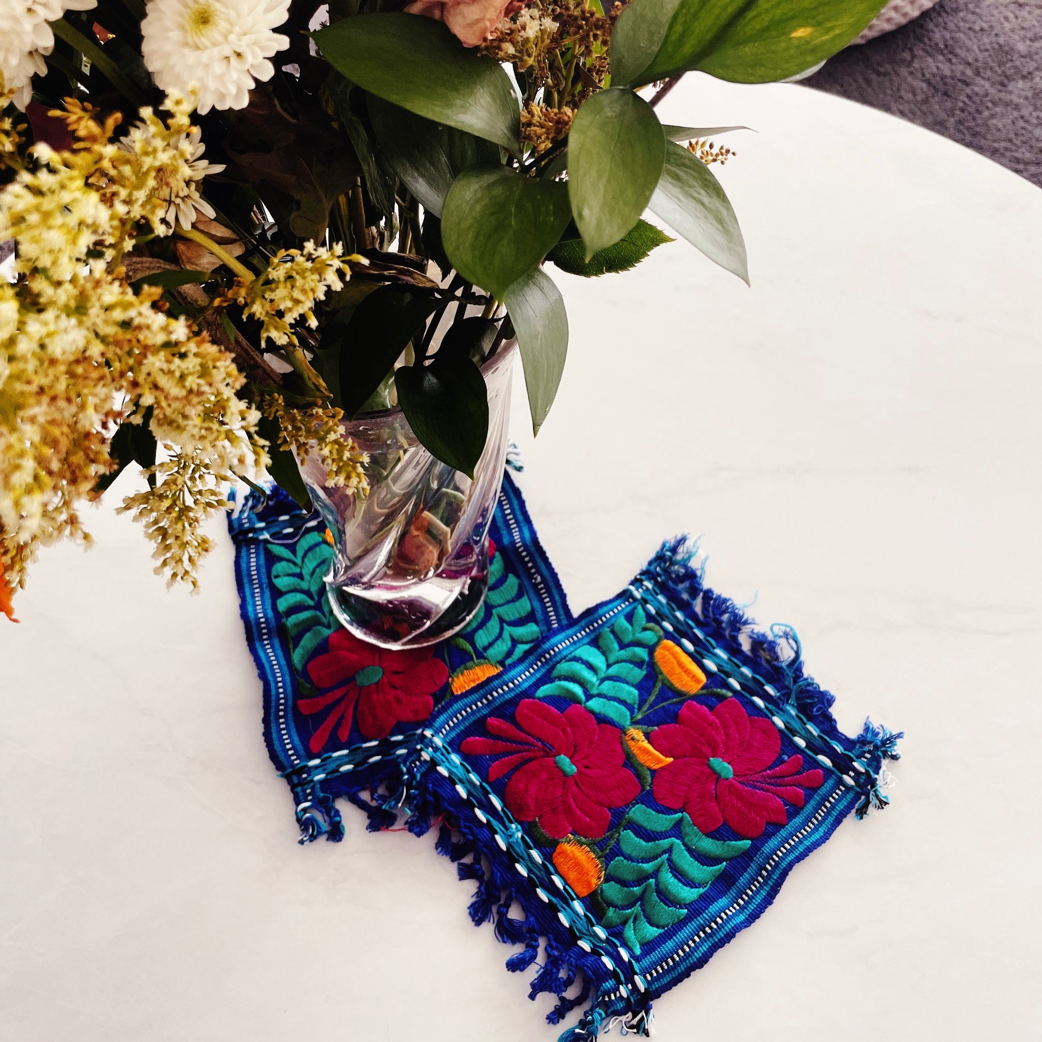Mexican Embroidered Flowers Coasters Pura Vida