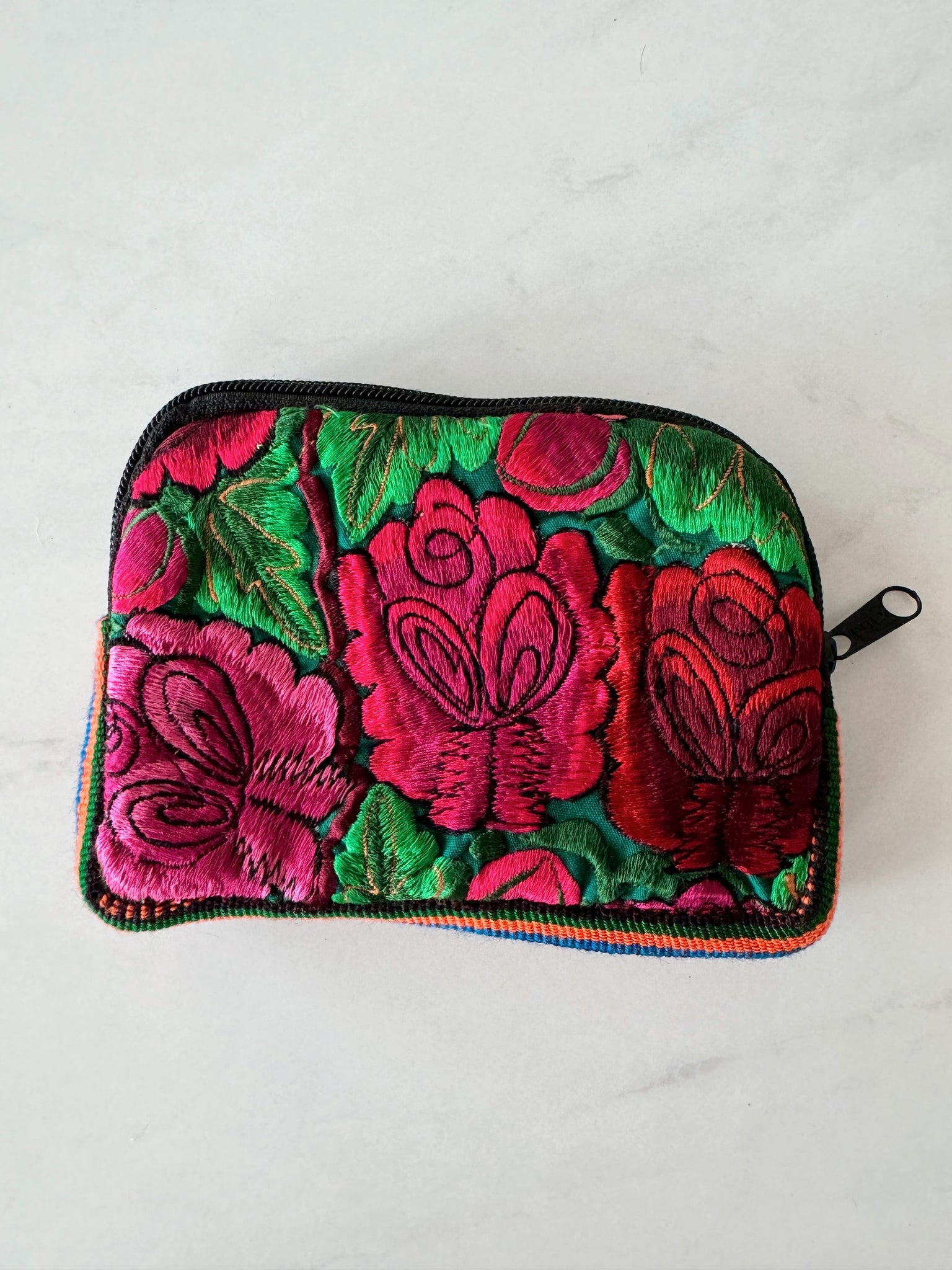 Small Mexican Embroidered Flowers Cosmetic Bag