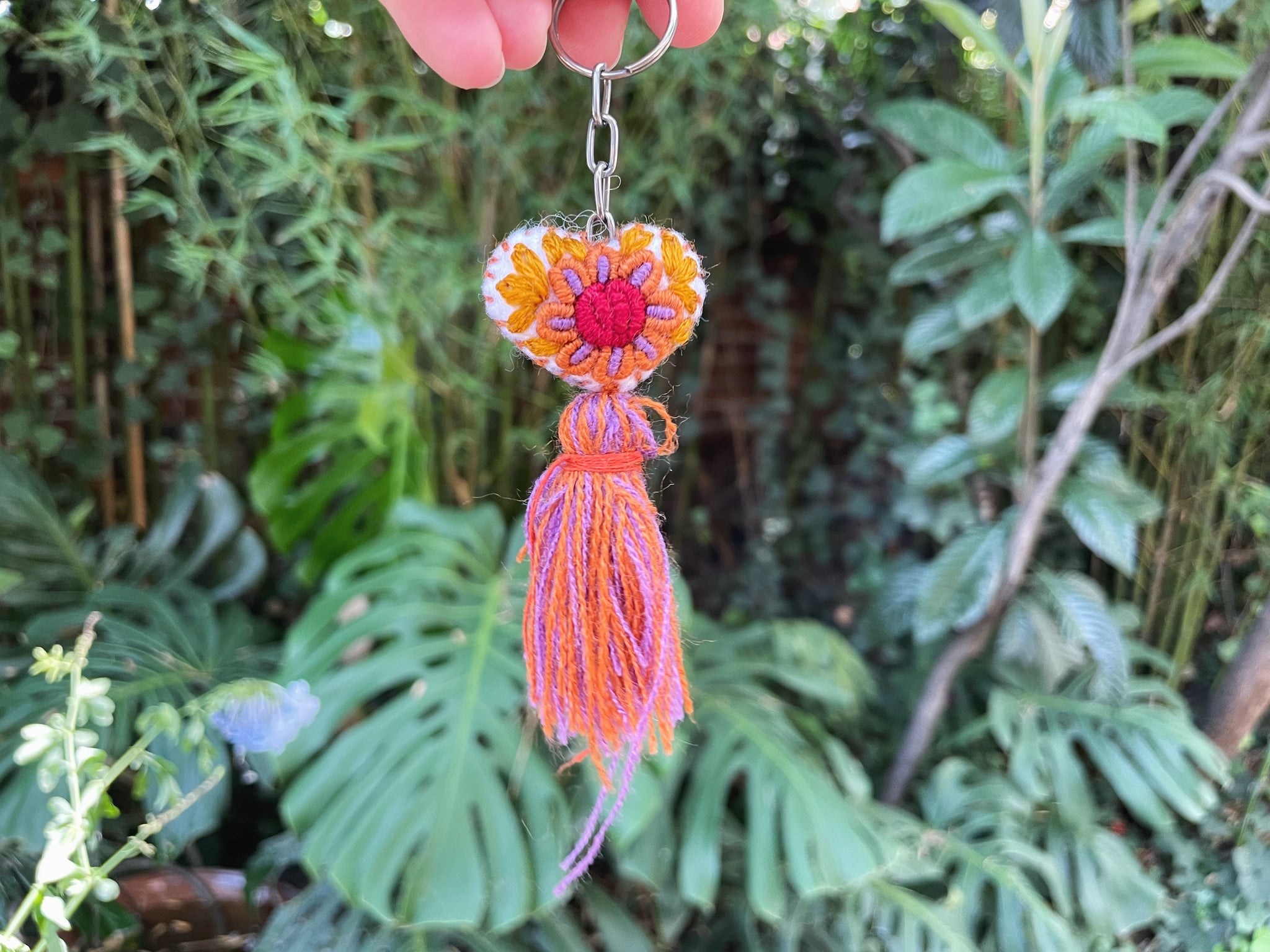 Embroidered Keychain | flowers heart design