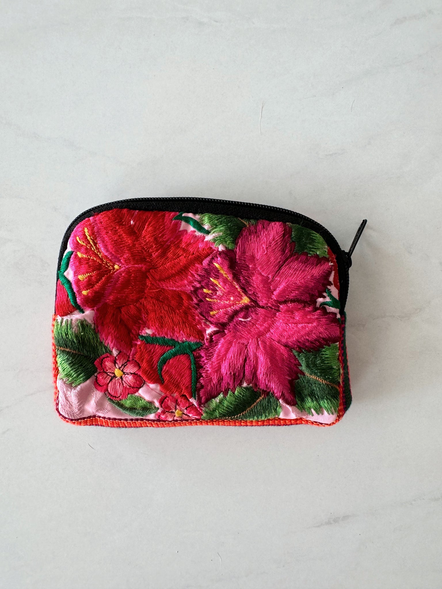 Small Mexican Embroidered Flowers Cosmetic Bag
