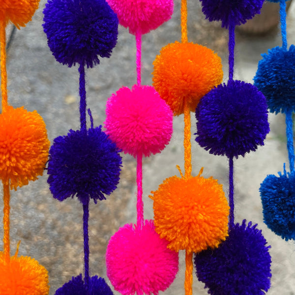 Curtain pompom tassels long cord | colorful charm | christmas tree decor| mexican pompom solid colors Pura Vida