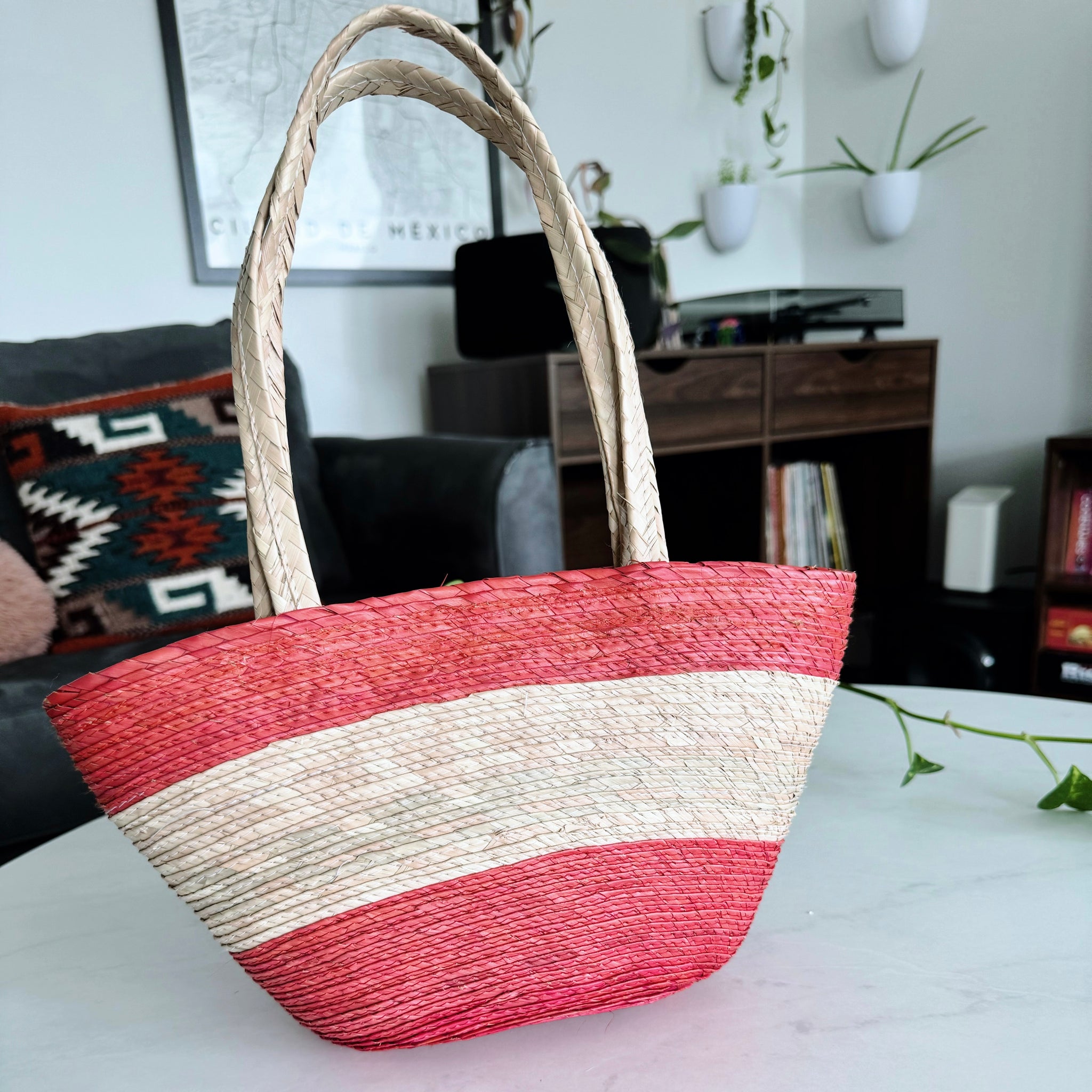 palm straw purse