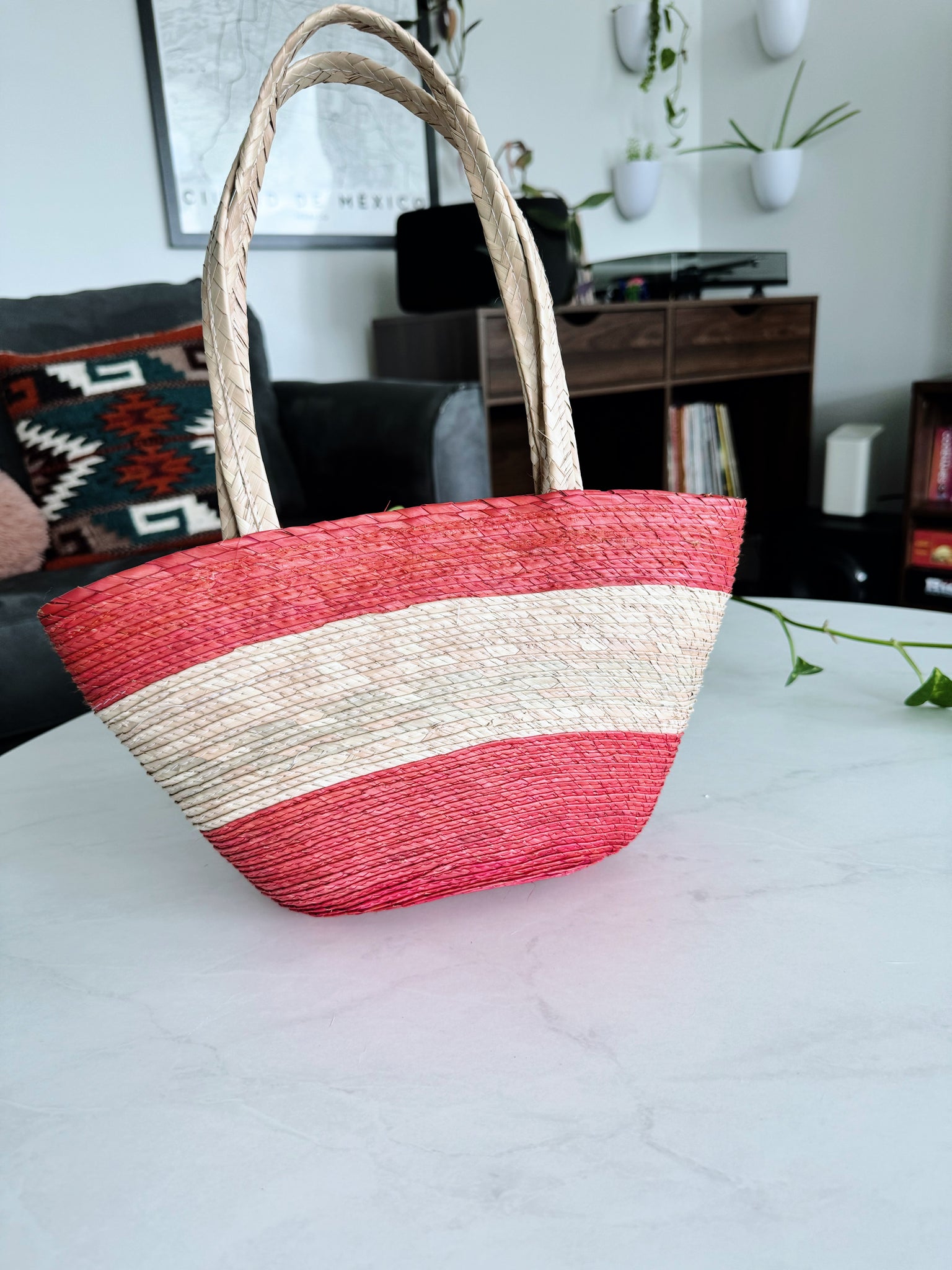 palm straw purse
