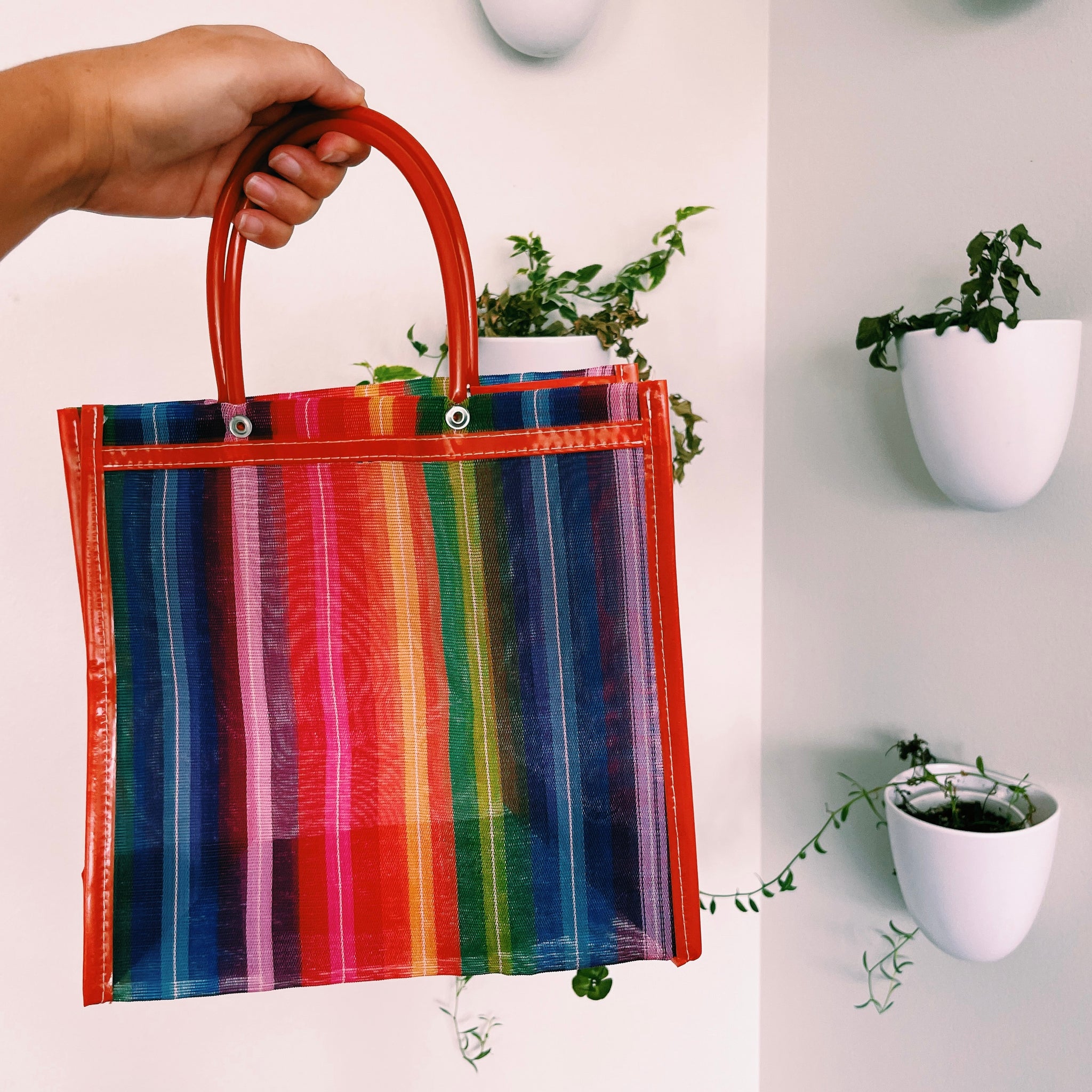 Square Mexican Plastic Tote Purse 10 x 10 in Pura Vida