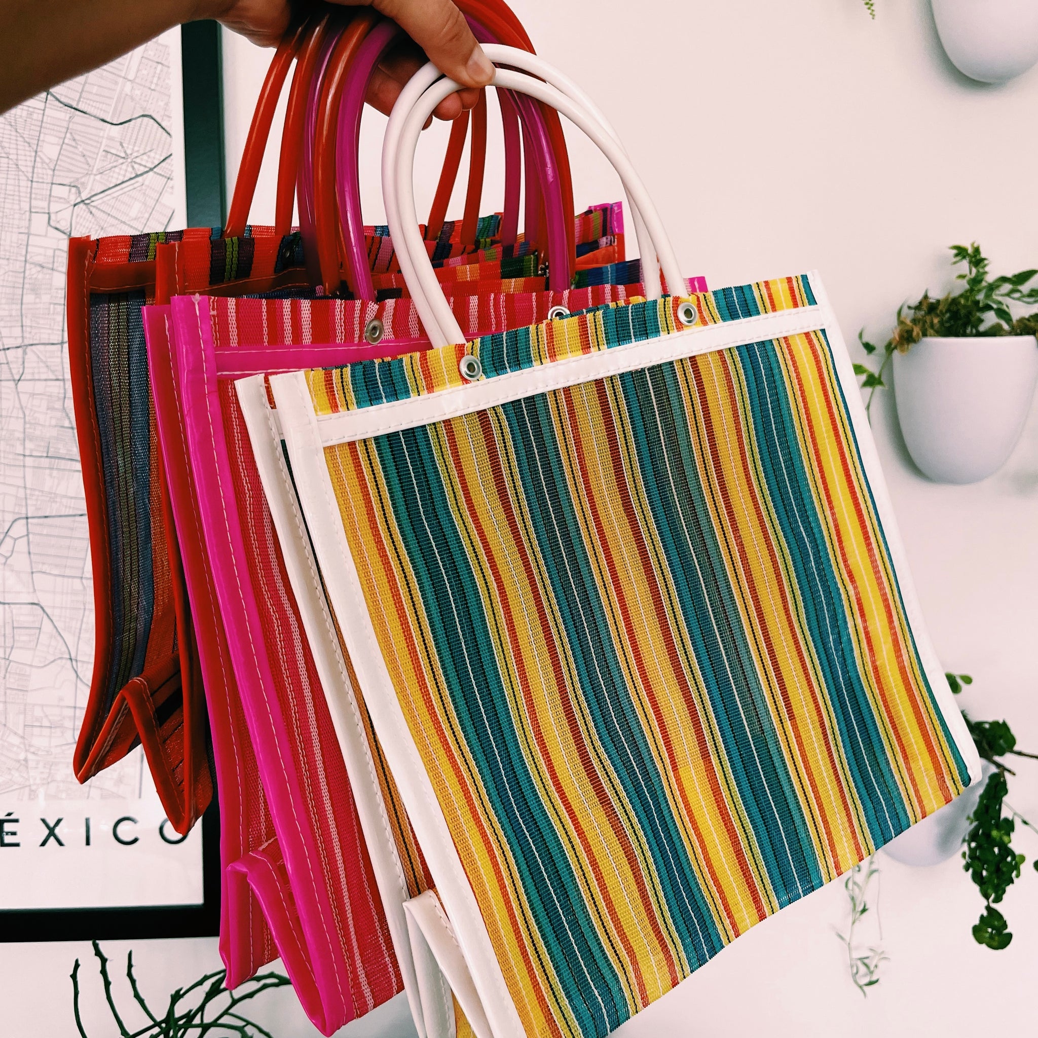 Square Mexican Plastic Tote Purse 10 x 10 in Pura Vida