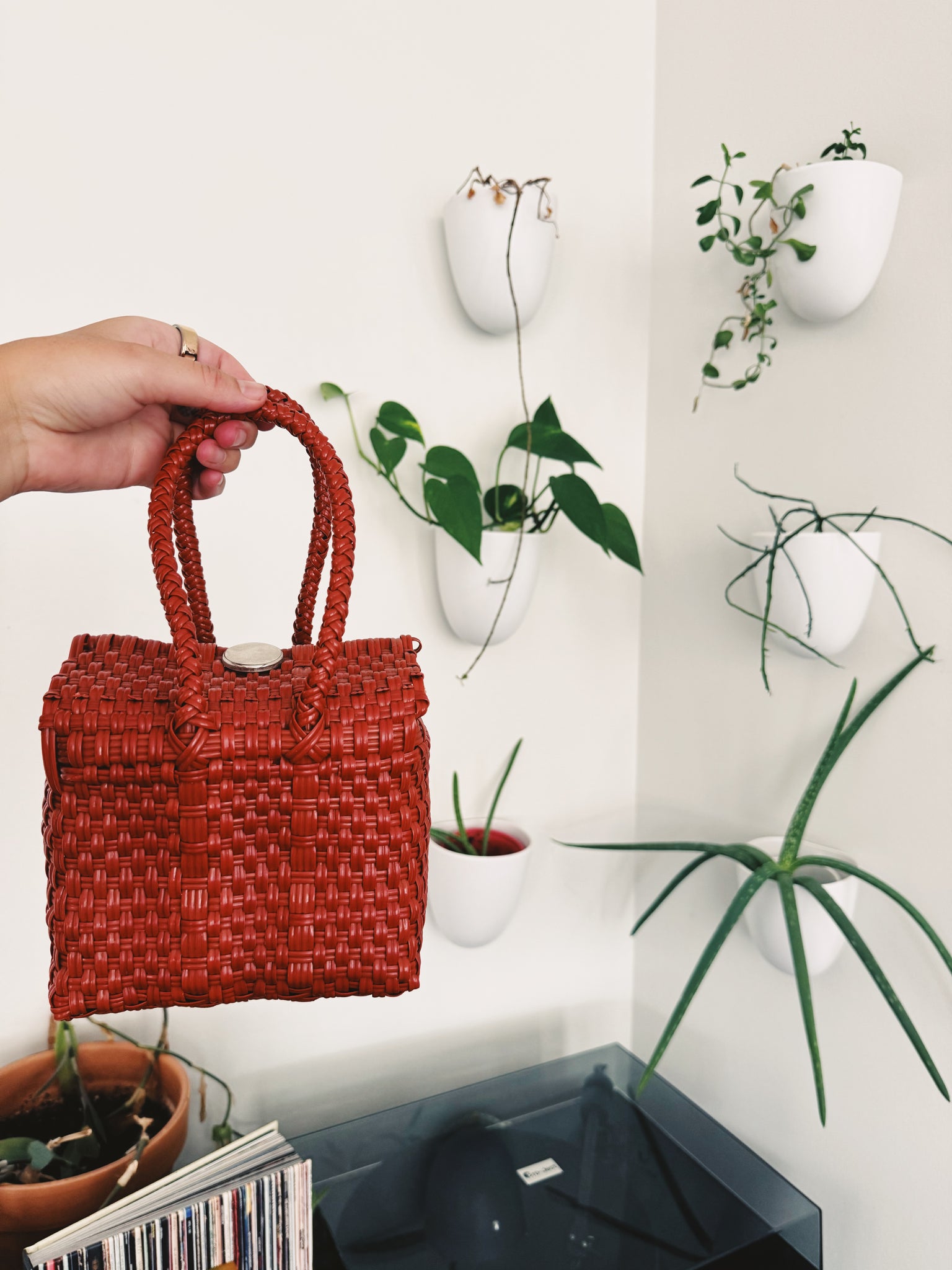 Square Clay Mexican Plastic Tote Purse 5x7 in