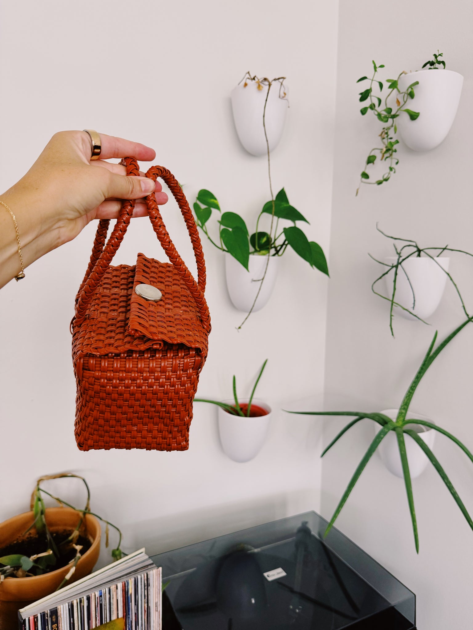 Square Clay Mexican Plastic Tote Purse 5x7 in