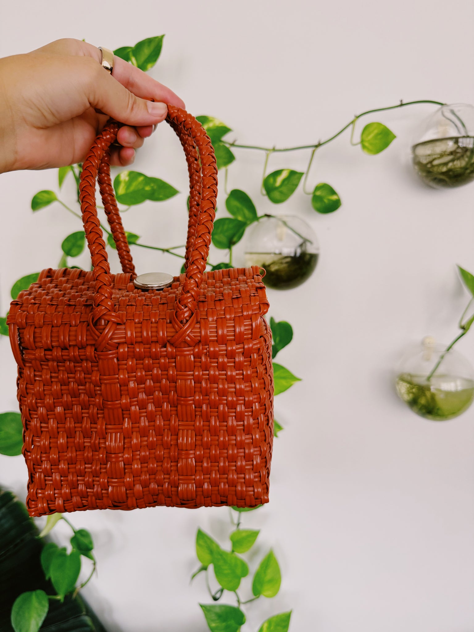 Square Clay Mexican Plastic Tote Purse 5x7 in