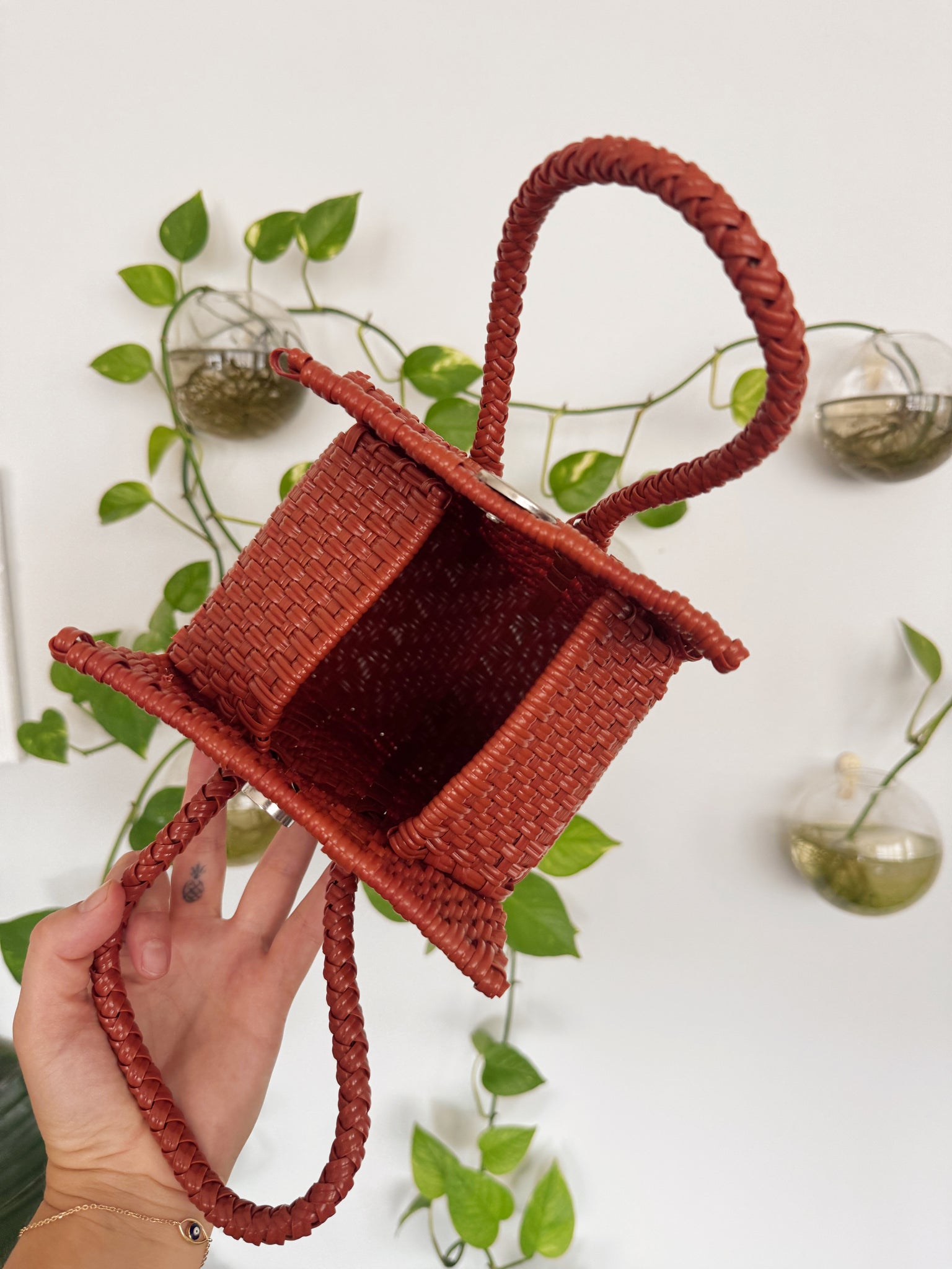Square Clay Mexican Plastic Tote Purse 5x7 in