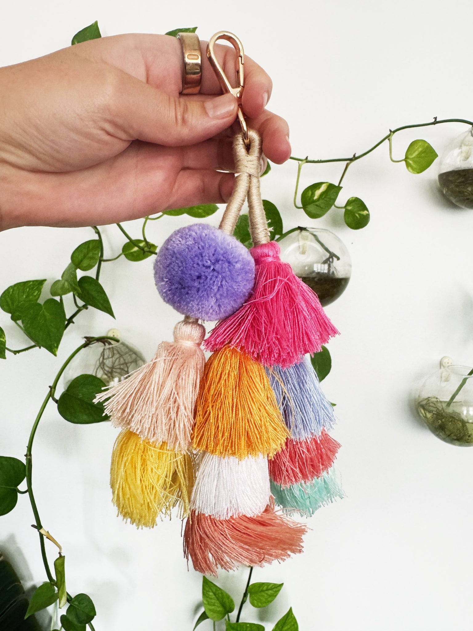 3 Circles tassels | colorful ornament charm |christmas tree decor| mexican pom pom | keychain