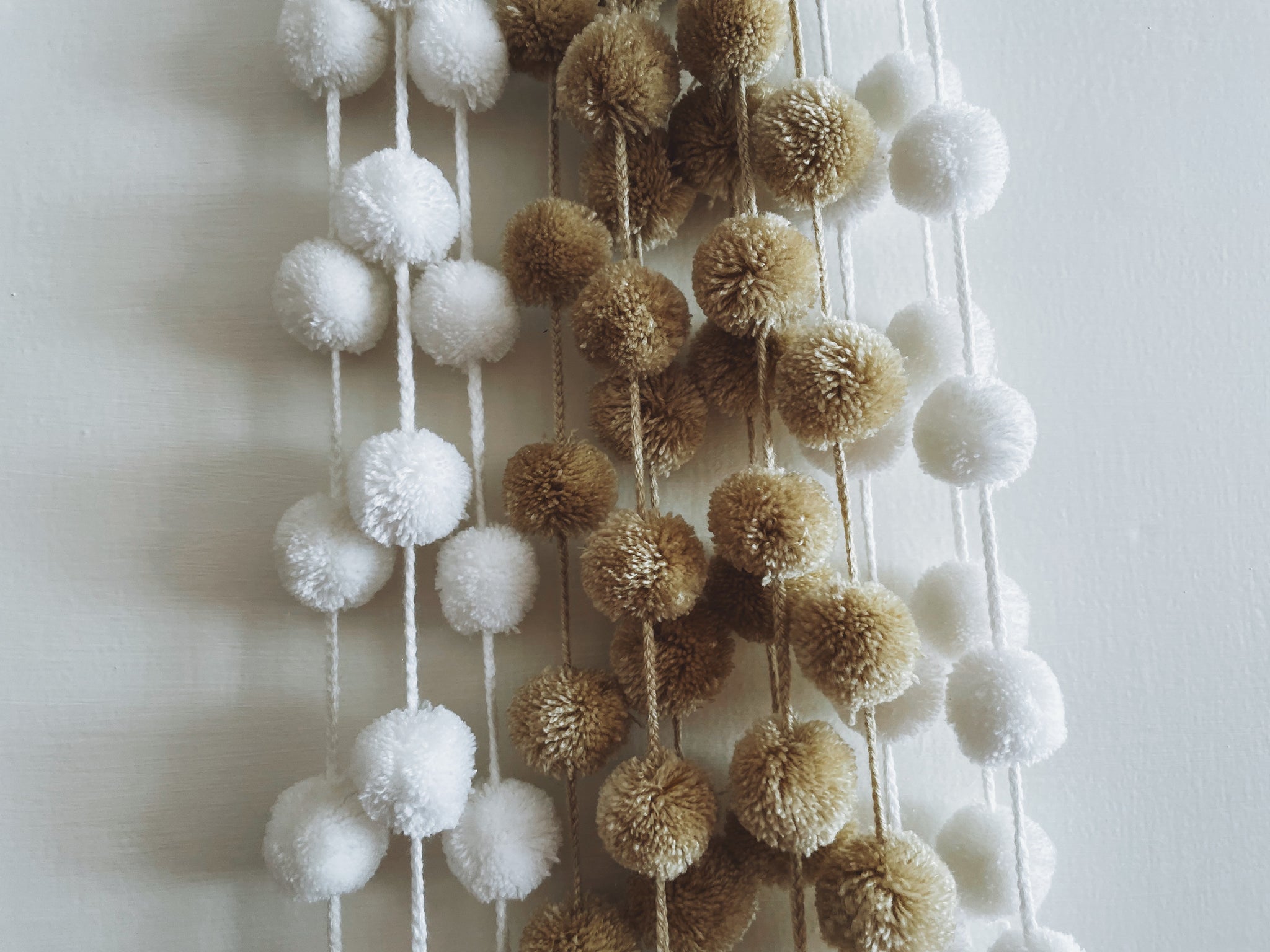 White and Beige Curtain pompom tassels long cord | colorful charm | christmas tree decor| mexican pompom | Pura Vida