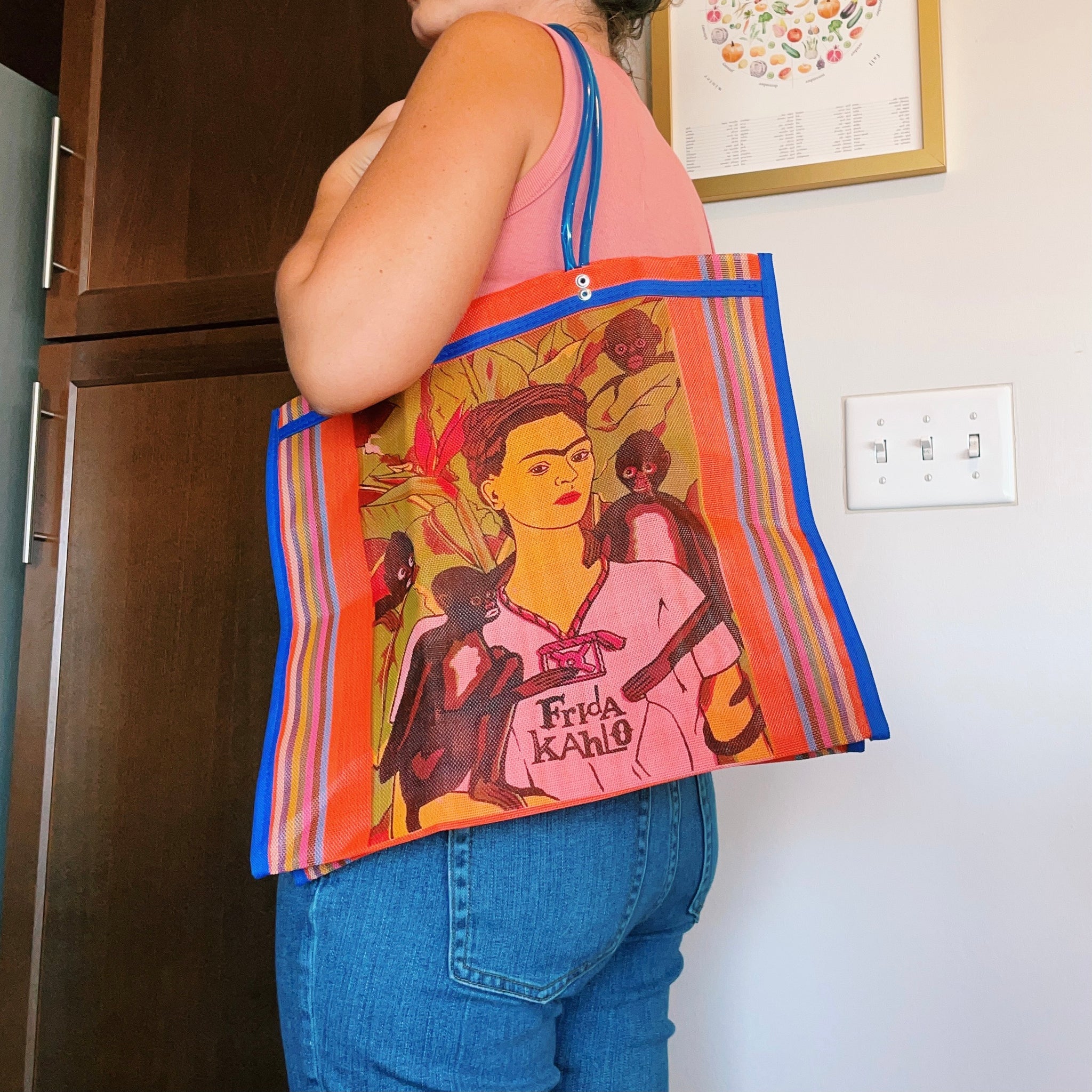 Mexican Two Side Frida Plastic Tote Purse 17 x14 in Pura Vida