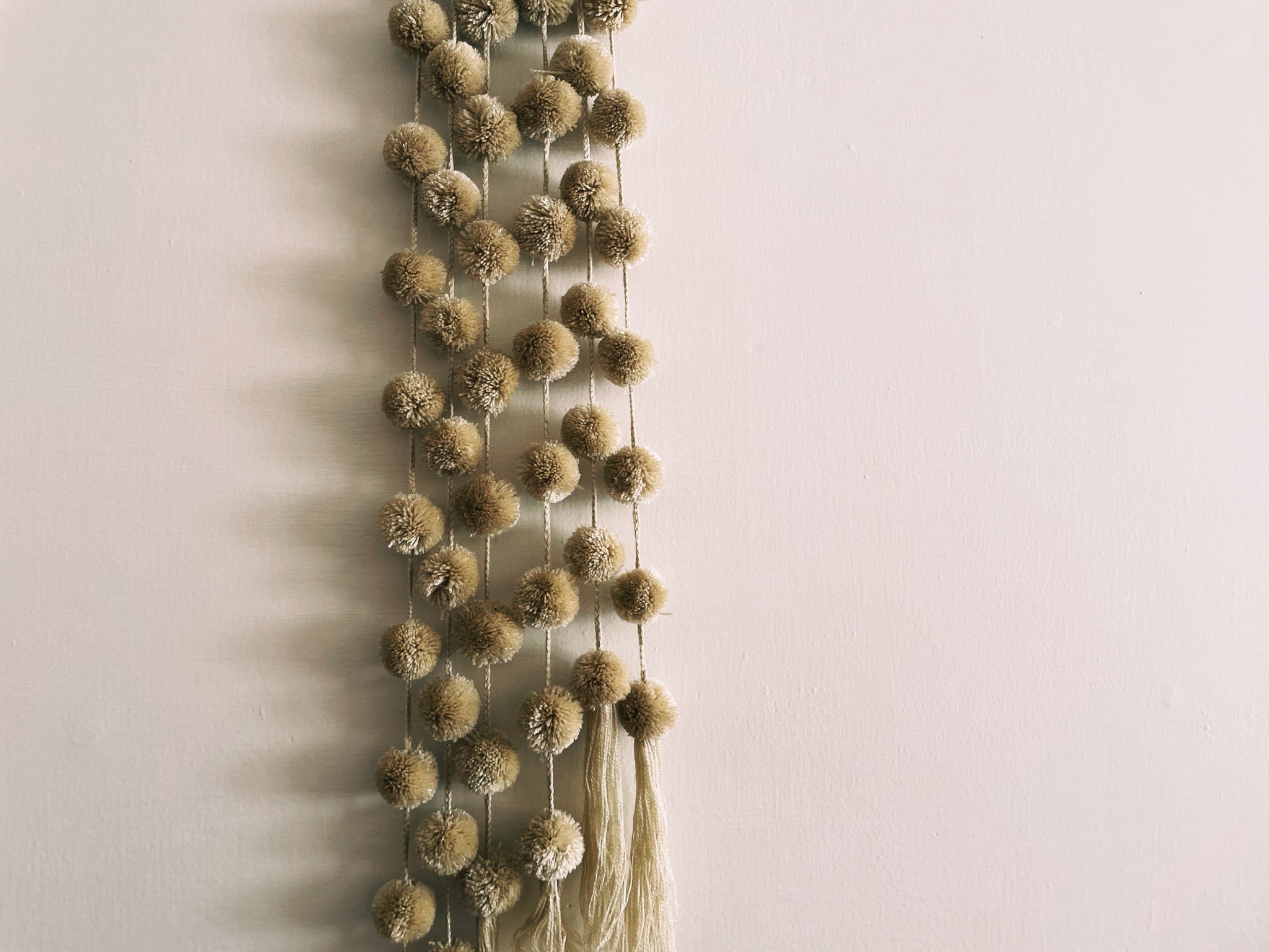 White and Beige Curtain pompom tassels long cord | colorful charm | christmas tree decor| mexican pompom | Pura Vida