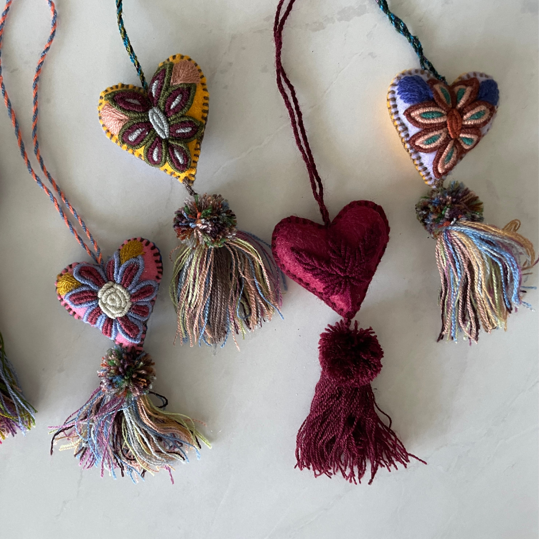 Small Embroidered flowers tassel | heart charm | Christmas Tree Ornament Pura Vida