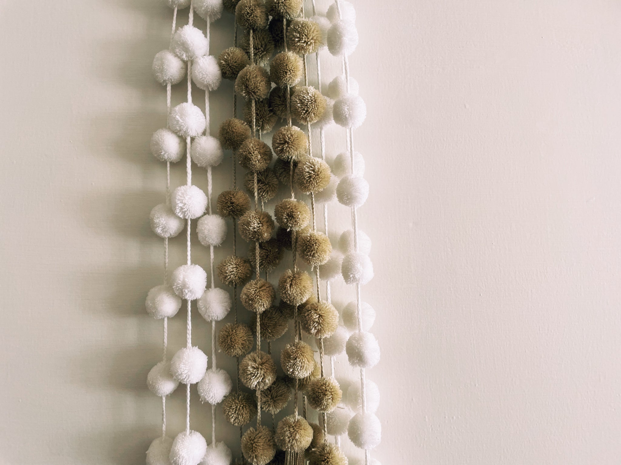 White and Beige Curtain pompom tassels long cord | colorful charm | christmas tree decor| mexican pompom | Pura Vida