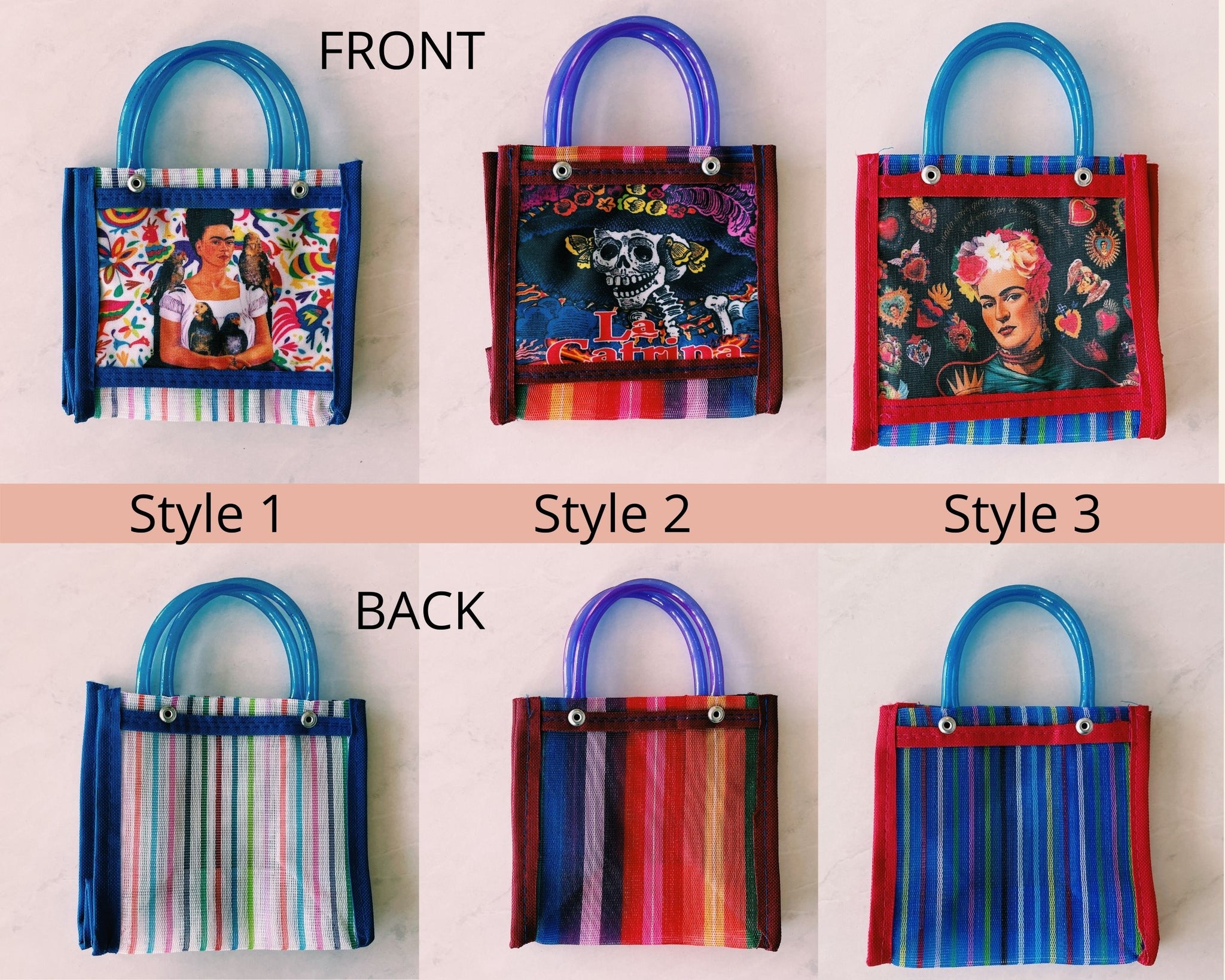 Mexican Frida & Catrina Plastic Tote Purse 6 x 5 in Pura Vida