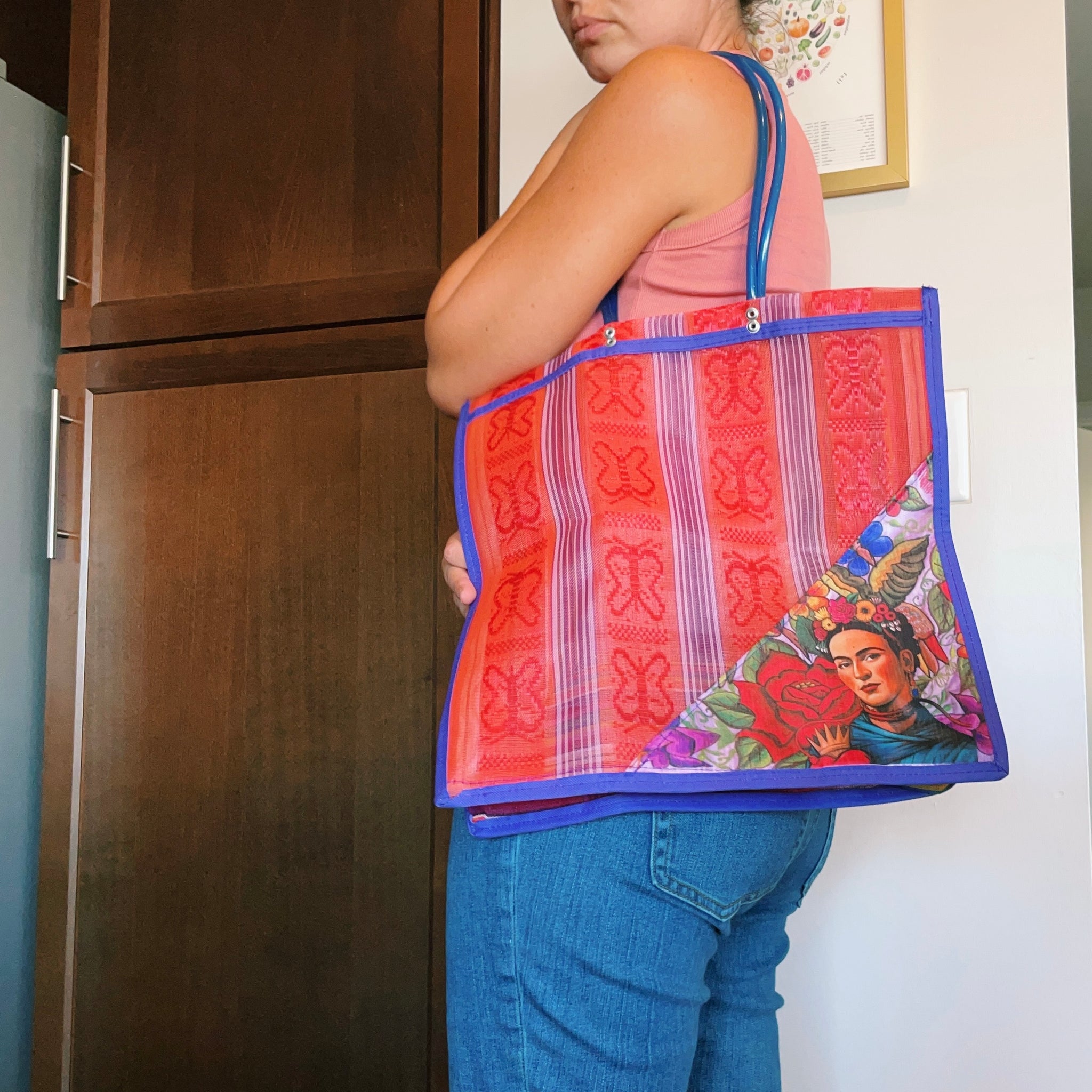 Mexican Triangle Frida Plastic Tote Purse 15 x15 in Pura Vida