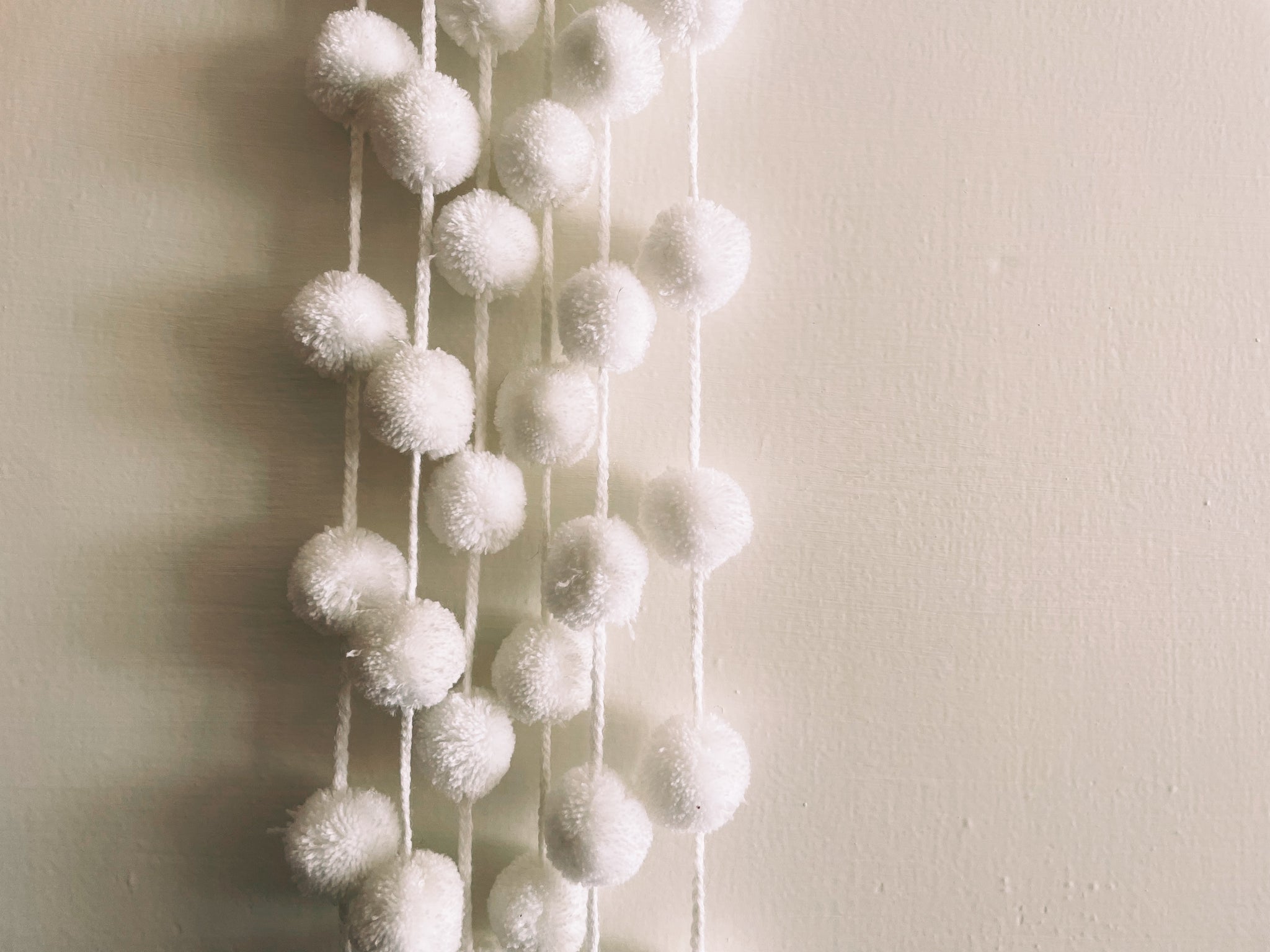 White and Beige Curtain pompom tassels long cord | colorful charm | christmas tree decor| mexican pompom | Pura Vida