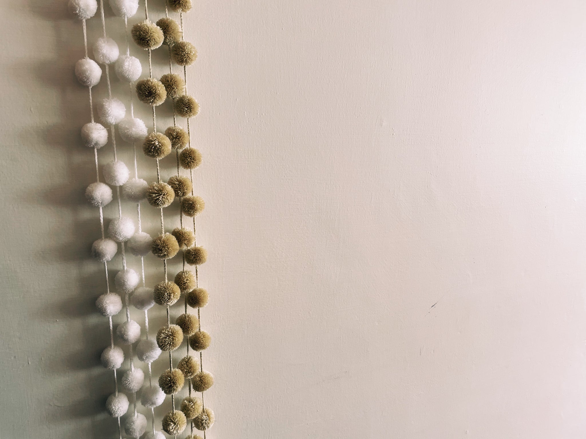 White and Beige Curtain pompom tassels long cord | colorful charm | christmas tree decor| mexican pompom | Pura Vida