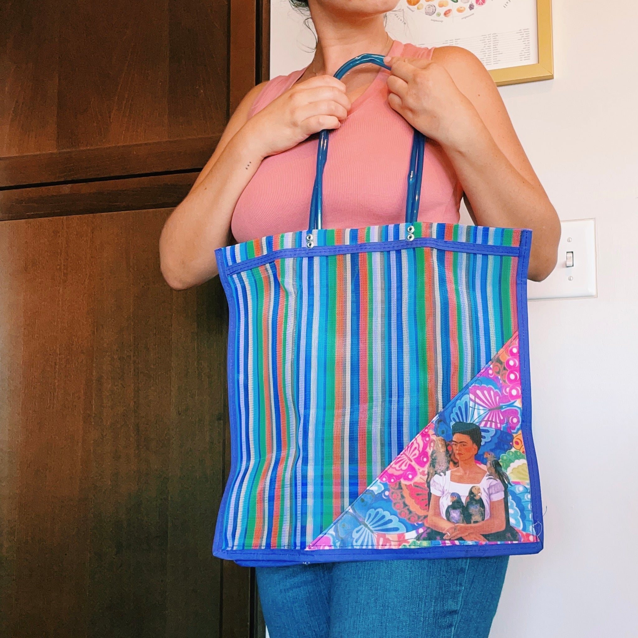 Mexican Triangle Frida Plastic Tote Purse 15 x15 in Pura Vida