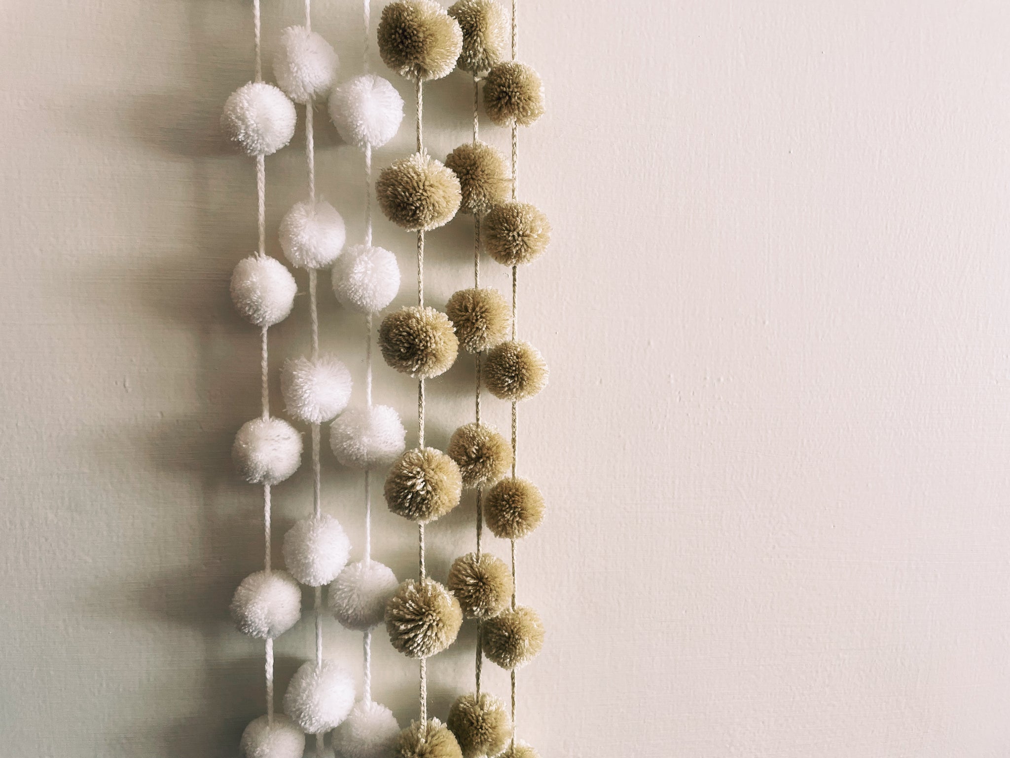 White and Beige Curtain pompom tassels long cord | colorful charm | christmas tree decor| mexican pompom | Pura Vida