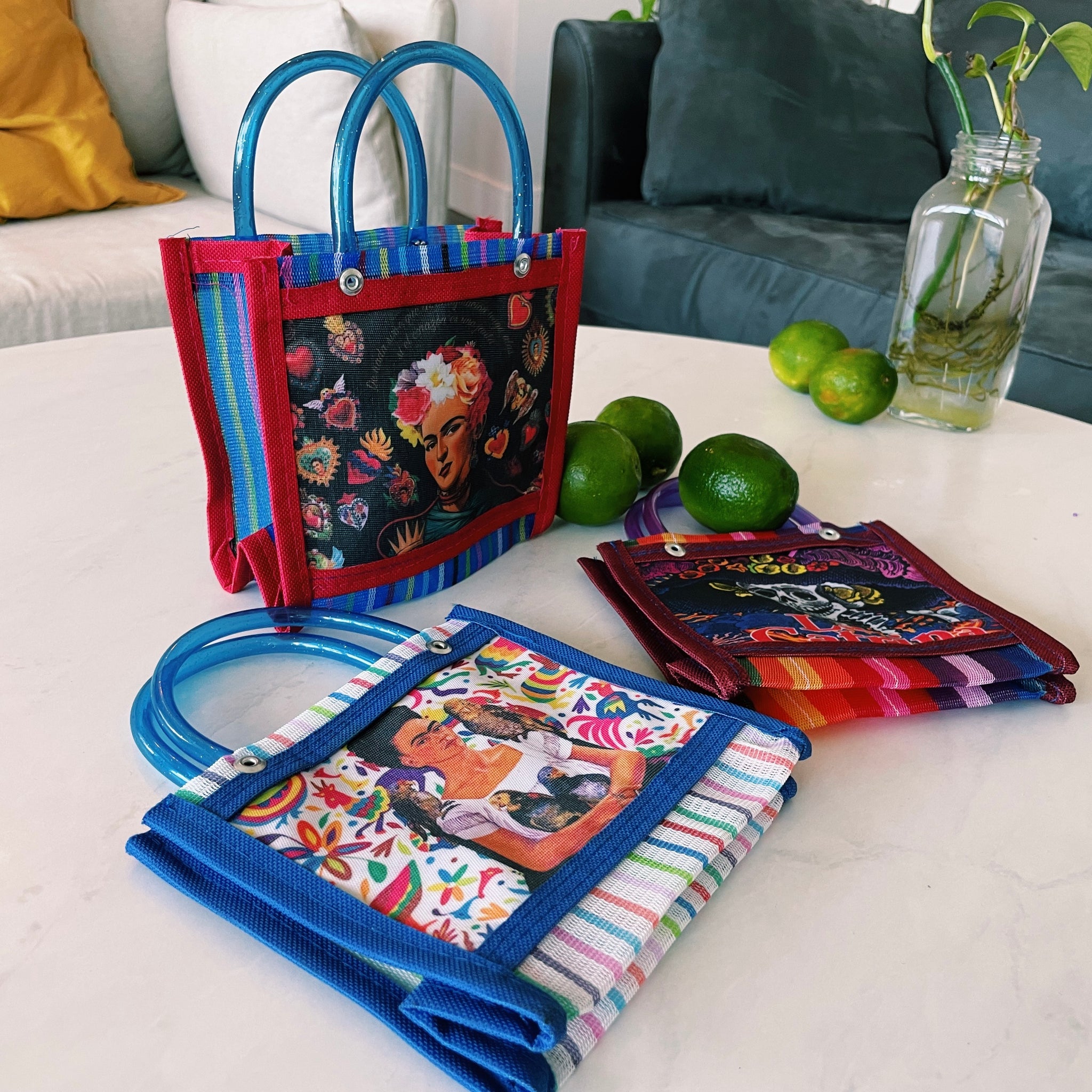 Mexican Frida & Catrina Plastic Tote Purse 6 x 5 in Pura Vida