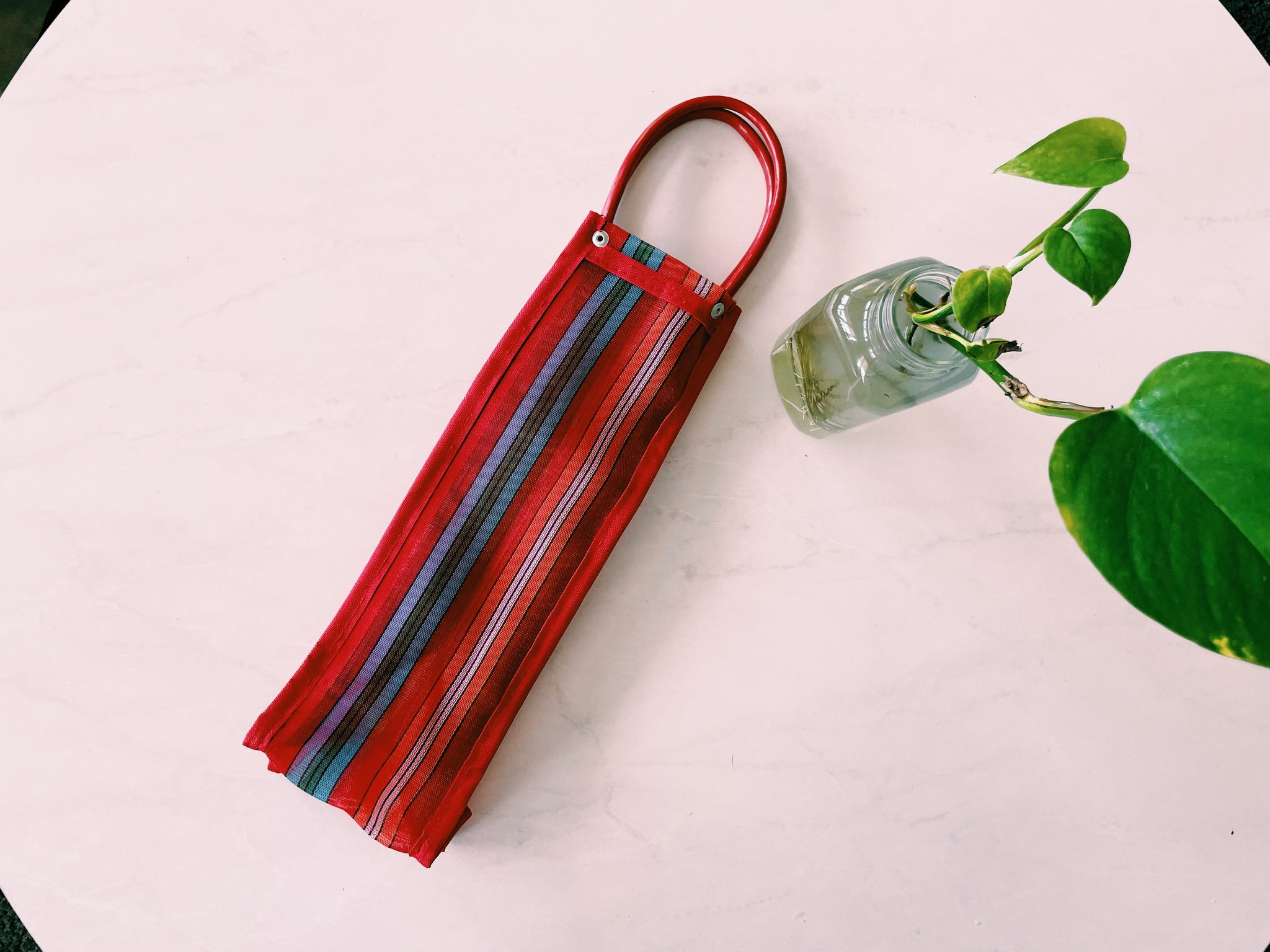 Wine Bottle Mexican Plastic Tote 14 X 4.5 In Gift Bag Pura Vida