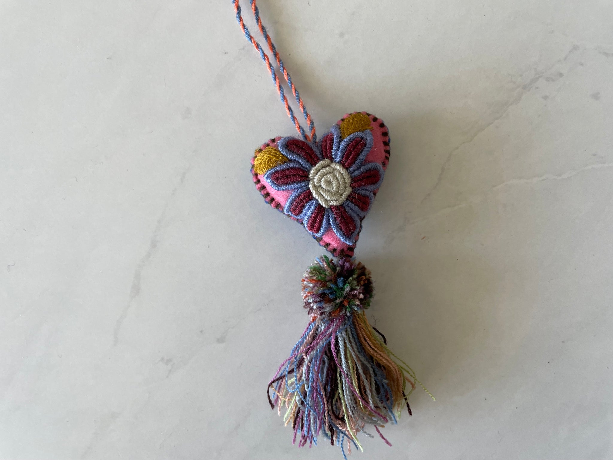 Small Embroidered flowers tassel | heart charm | Christmas Tree Ornament Pura Vida