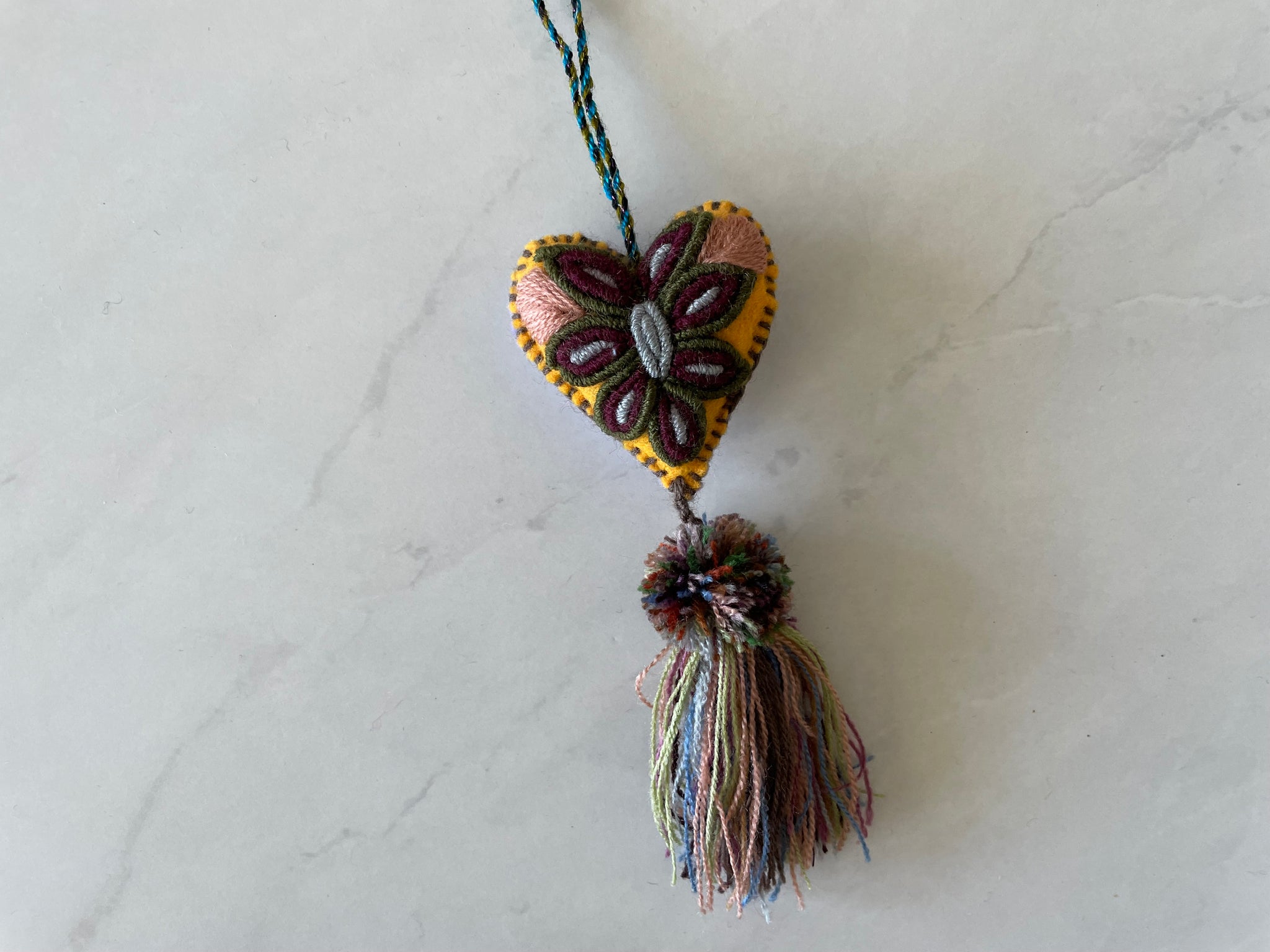 Small Embroidered flowers tassel | heart charm | Christmas Tree Ornament Pura Vida