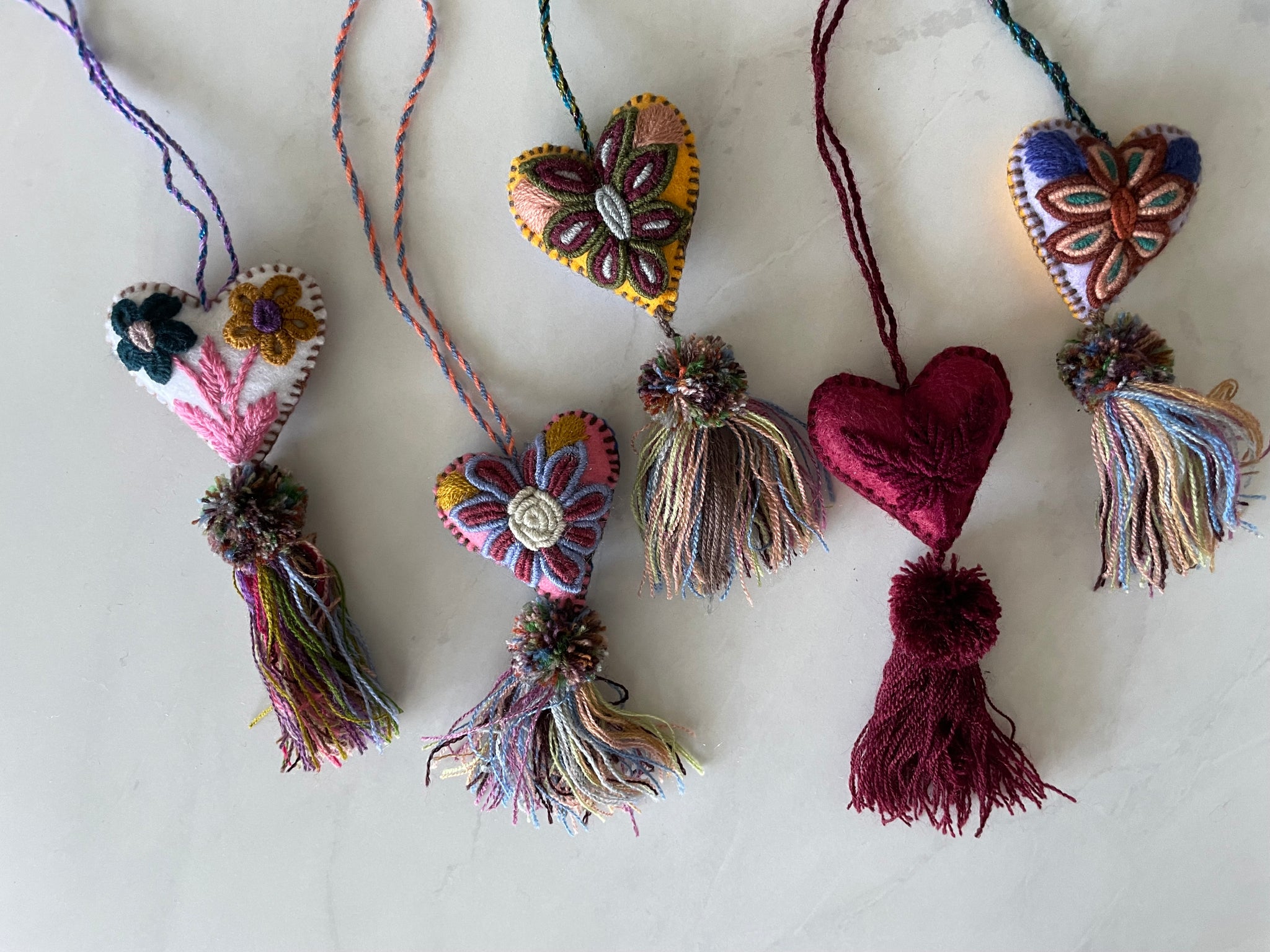 Small Embroidered flowers tassel | heart charm | Christmas Tree Ornament Pura Vida