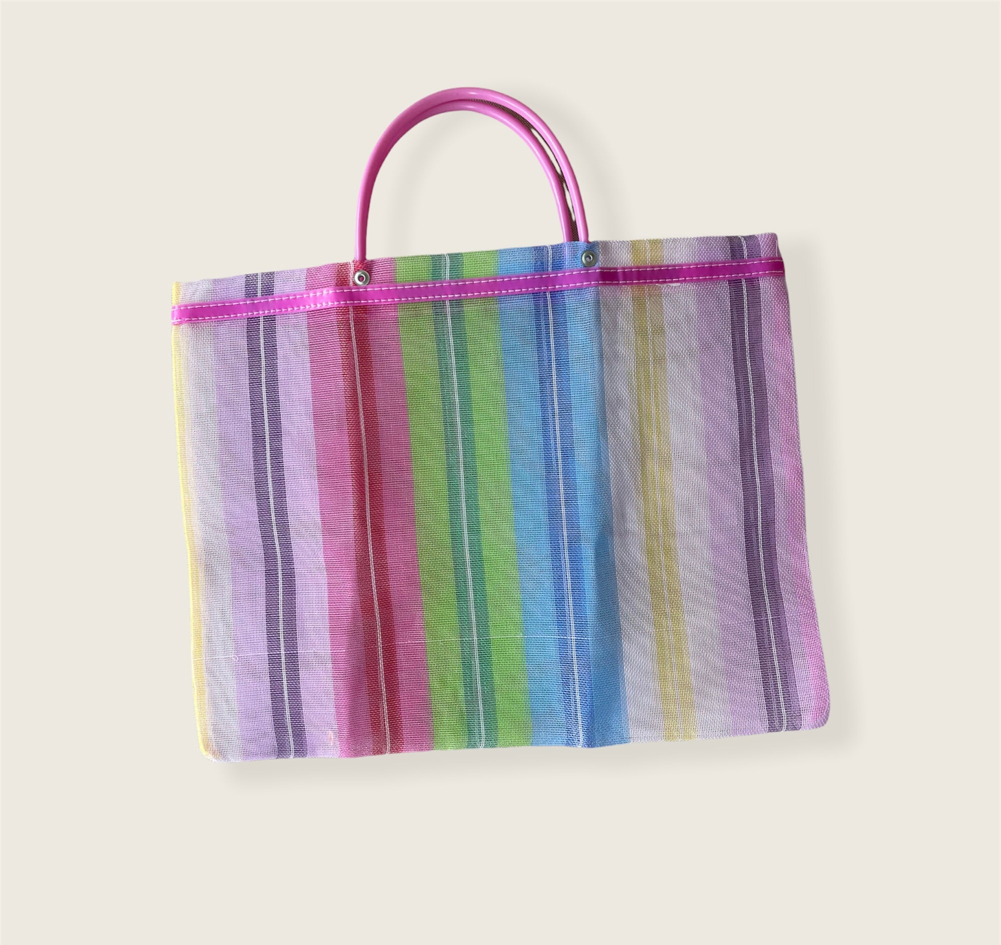 Small Mexican Plastic Tote Beach Market Bag 15 x 11 in Pura Vida