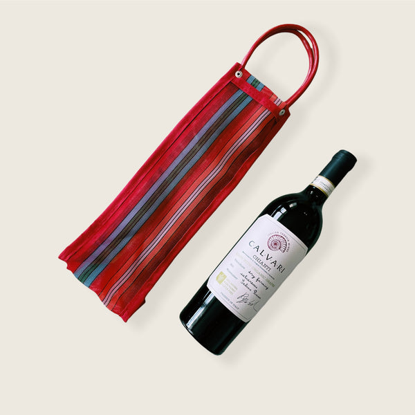 Wine Bottle Mexican Plastic Tote 14 X 4.5 In Gift Bag Pura Vida
