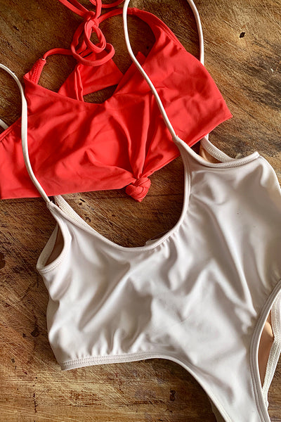 Alondra Swimsuit Coral and White Pura Vida
