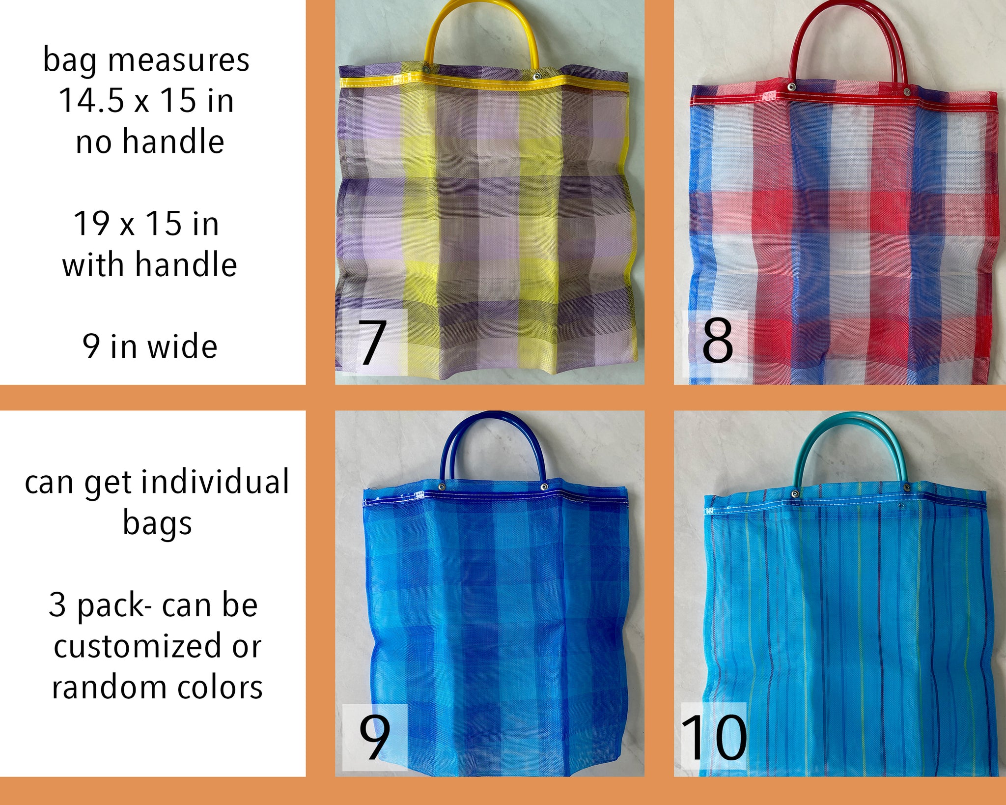 Medium Mexican Plastic Tote Beach Market Bag 14.5 x 15 in Pura Vida
