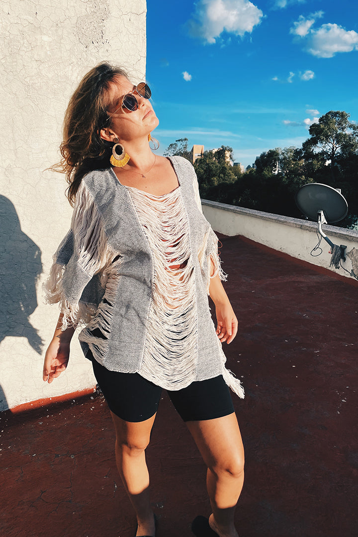 Zipolite Gray Lines Long Top Pura Vida