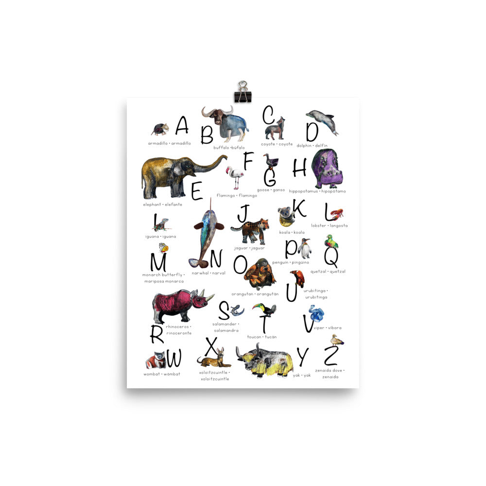 Bilingual English Spanish Animal Alphabet Nursery Art Print Pura Vida