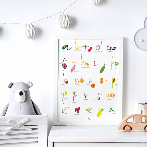 Foods: Fruits English Alphabet Nursery and Kitchen Art Print Pura Vida