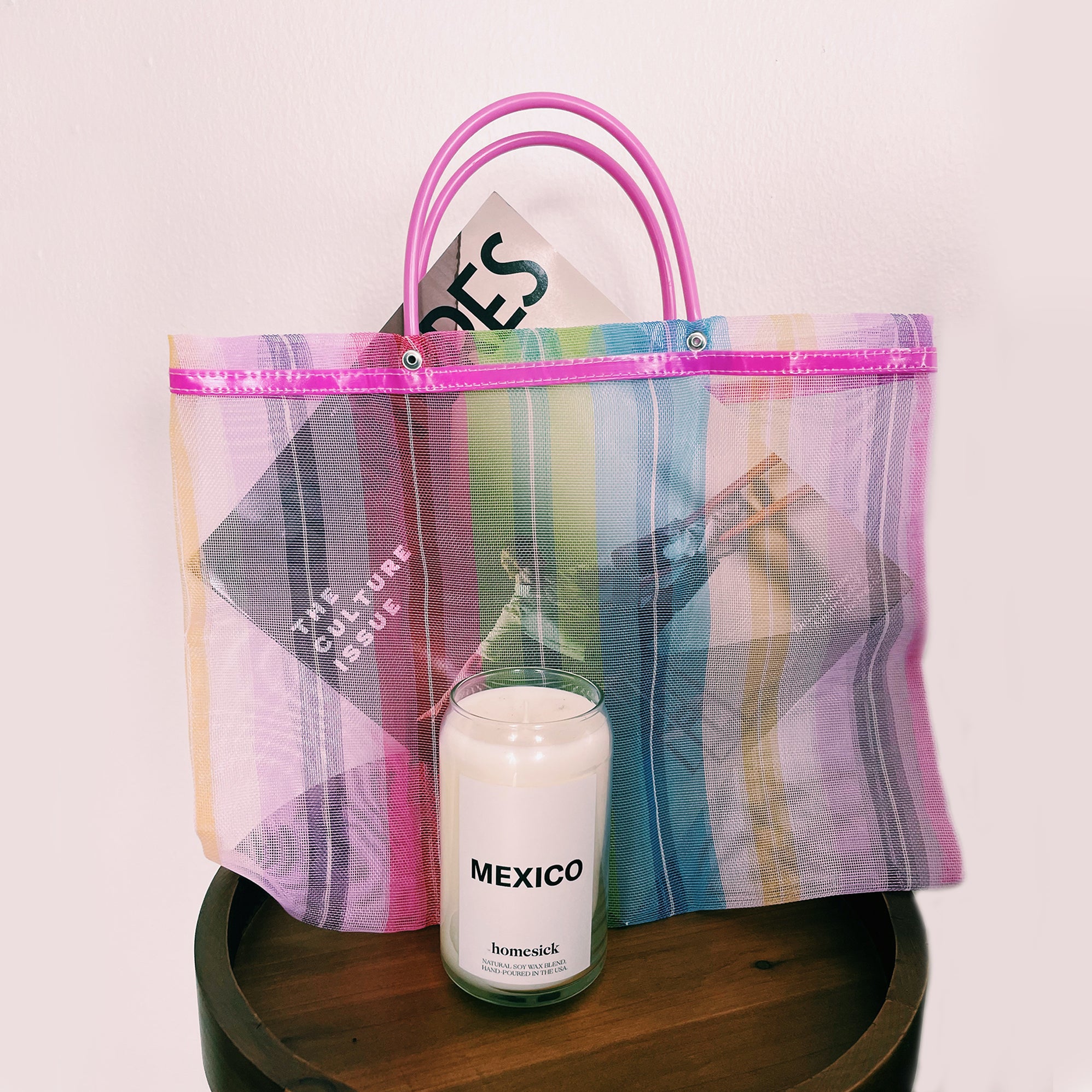 Small Mexican Plastic Tote Beach Market Bag 15 x 11 in Pura Vida