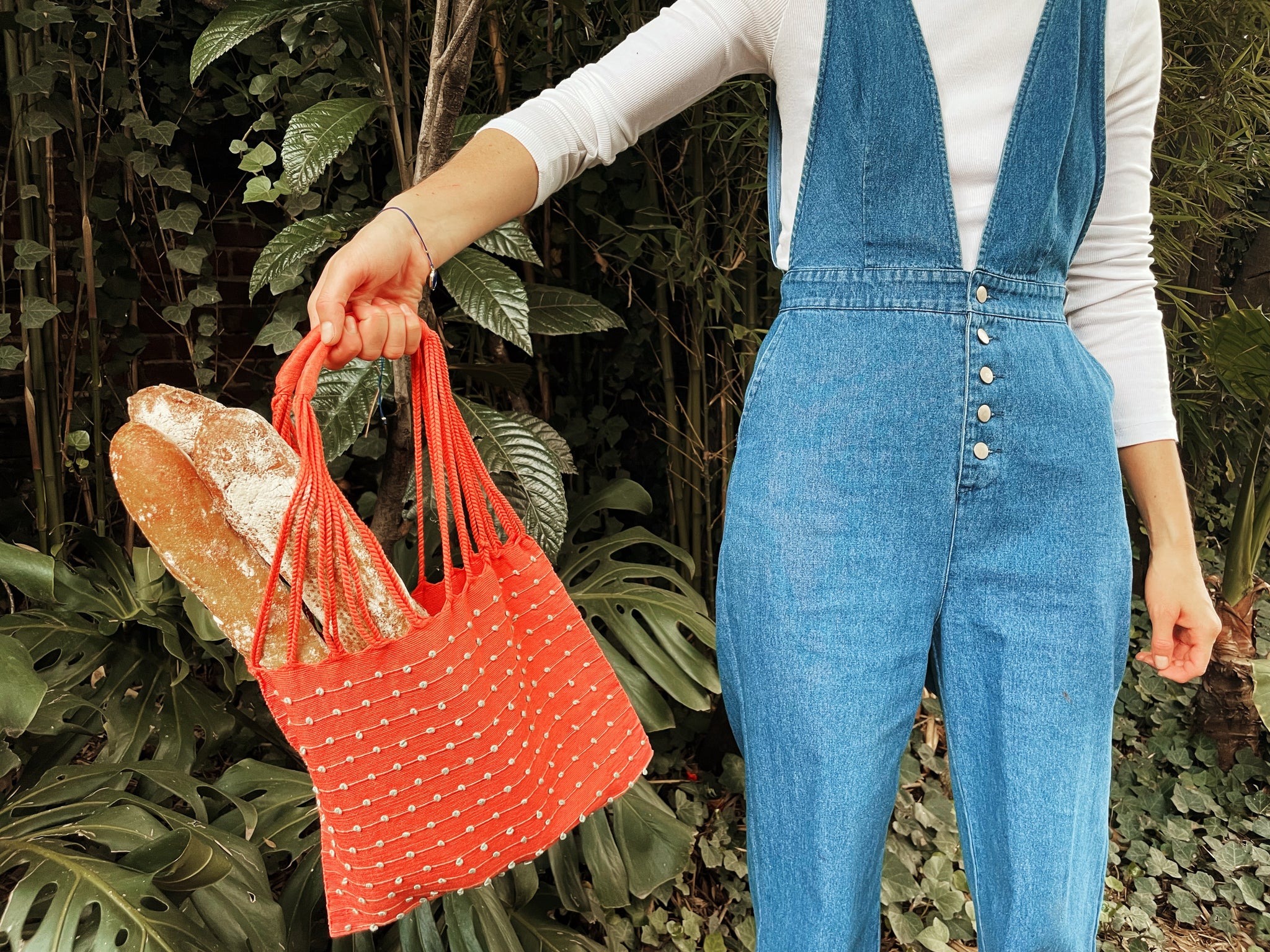 Small Dots Mexican Cotton Loom Market Bag 11 x 10 in