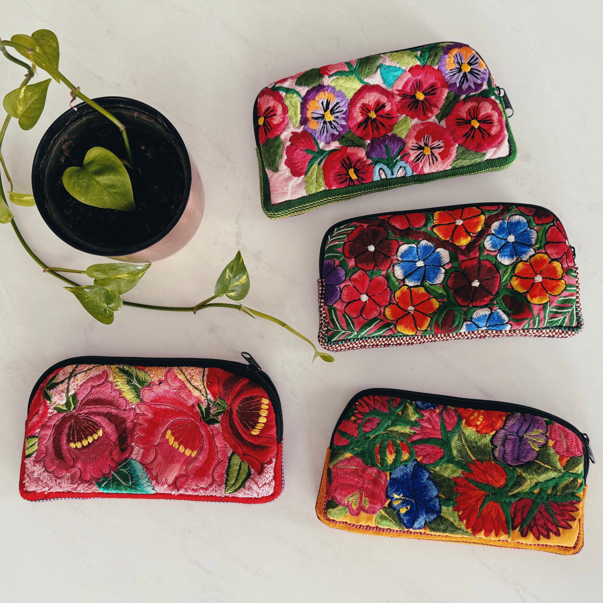 Mexican Embroidered Flowers Cosmetic Bag