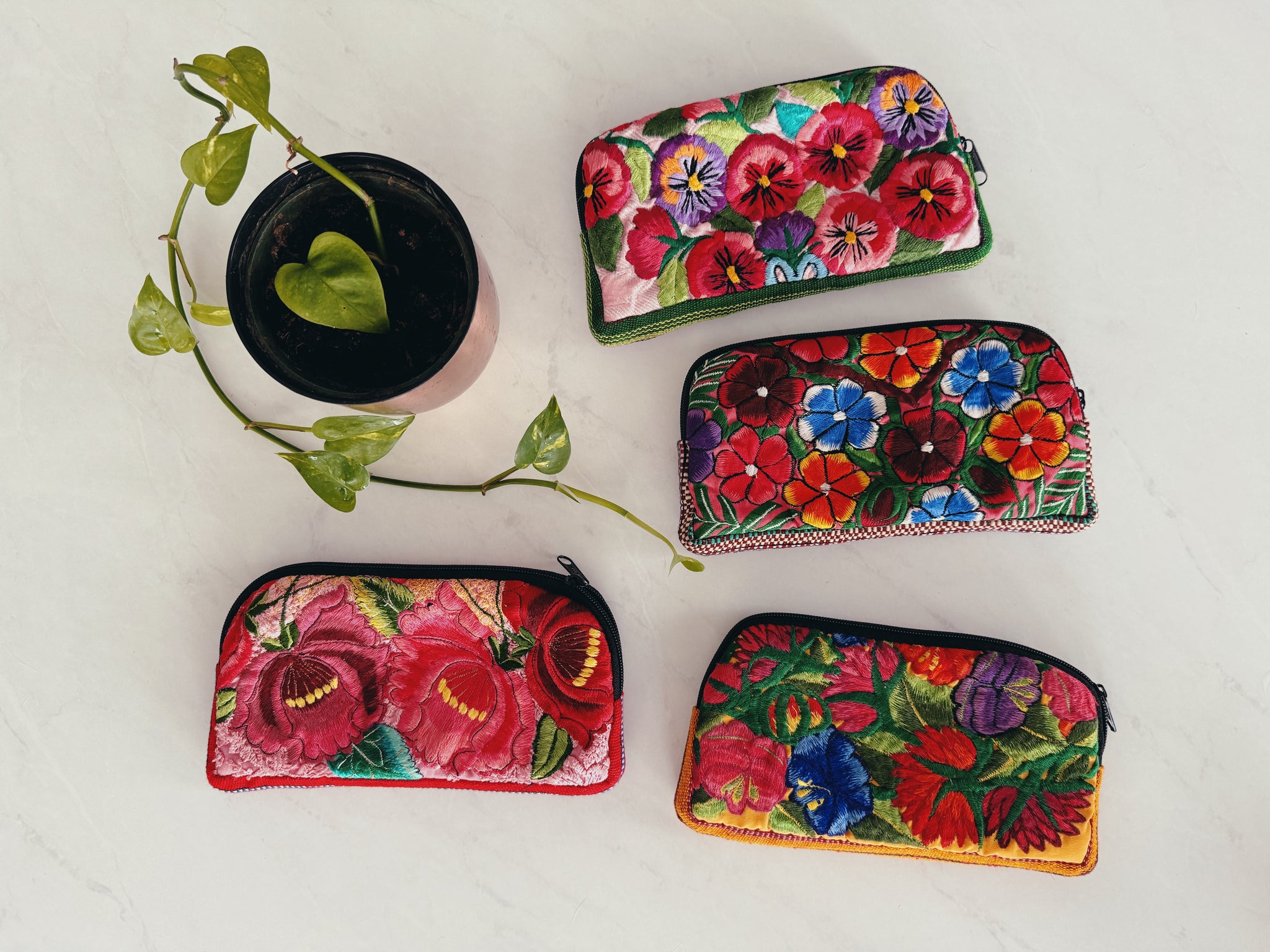 Mexican Embroidered Flowers Cosmetic Bag