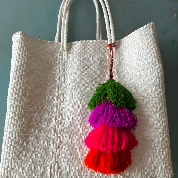 Woven Plastic Mexican Tote | Boho Chic Market Bag Beach Bag Towel Purse (12.5x13.5 in)