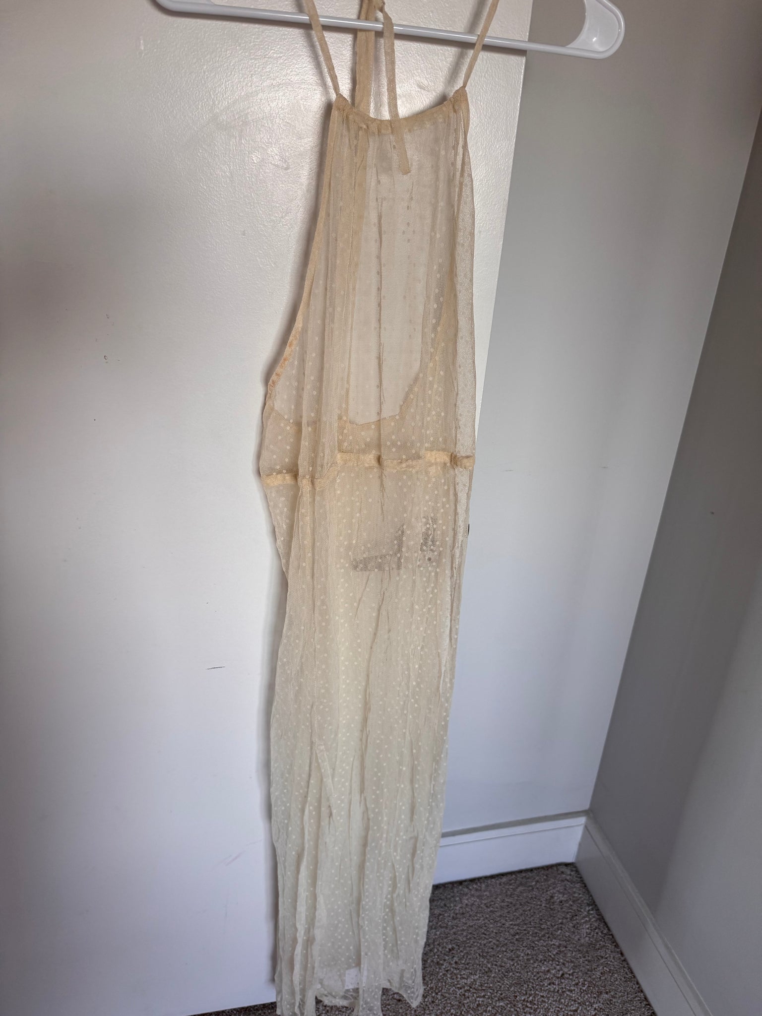 Ivory Chiffon Sheer Babydoll Halter Robe Regular Size Women's Swimsuit Coverup