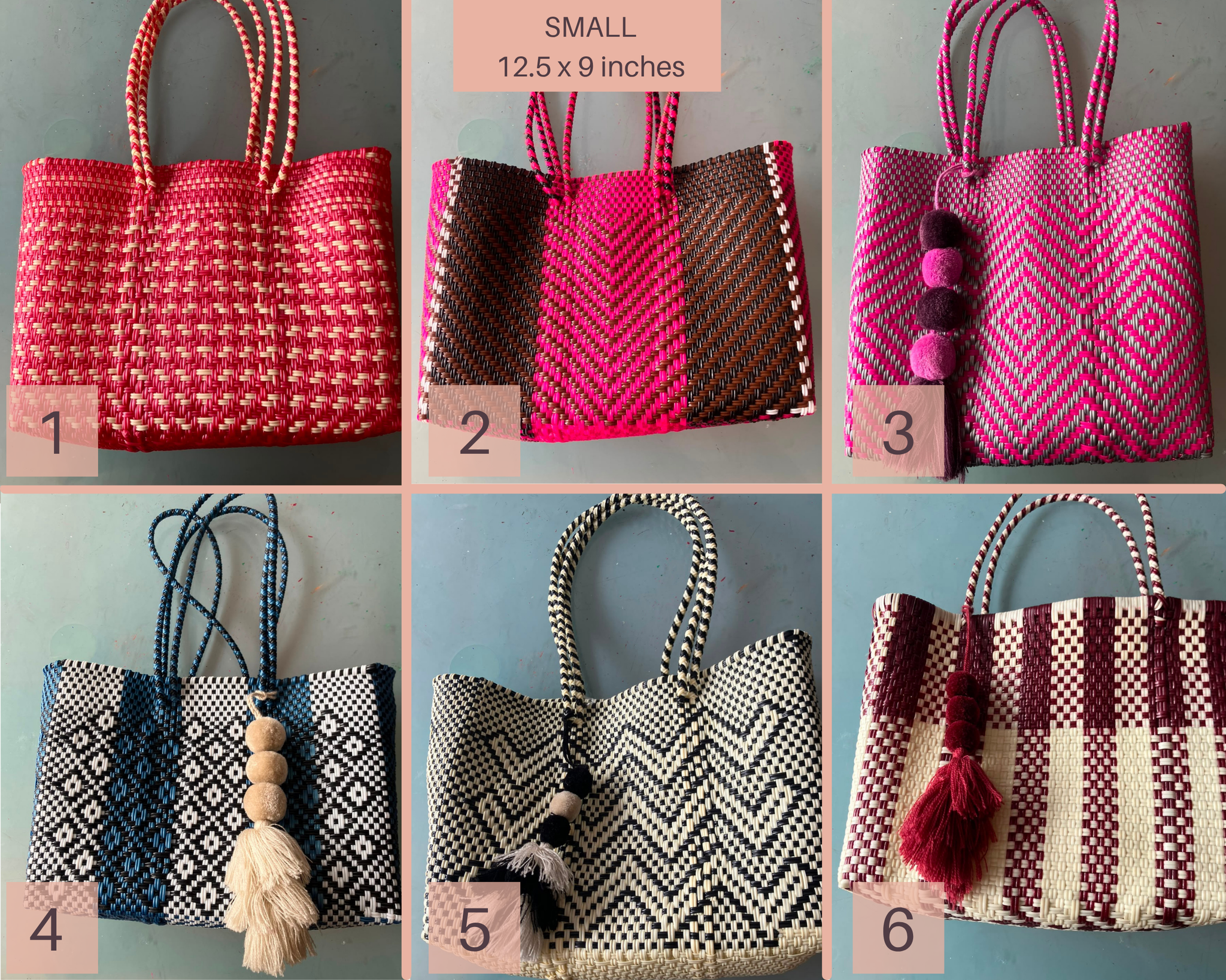 Woven Plastic Mexican Tote | Boho Chic Market Bag Beach Bag Towel Purse (12.5x9 in)