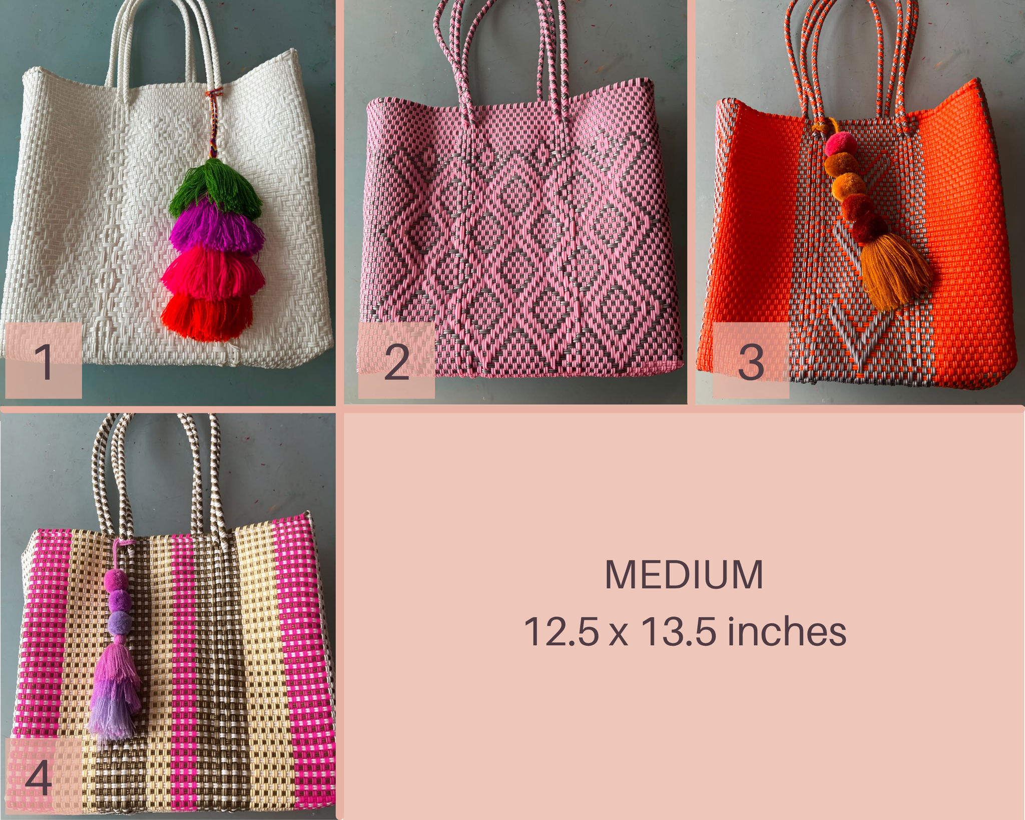 Woven Plastic Mexican Tote | Boho Chic Market Bag Beach Bag Towel Purse (12.5x13.5 in)