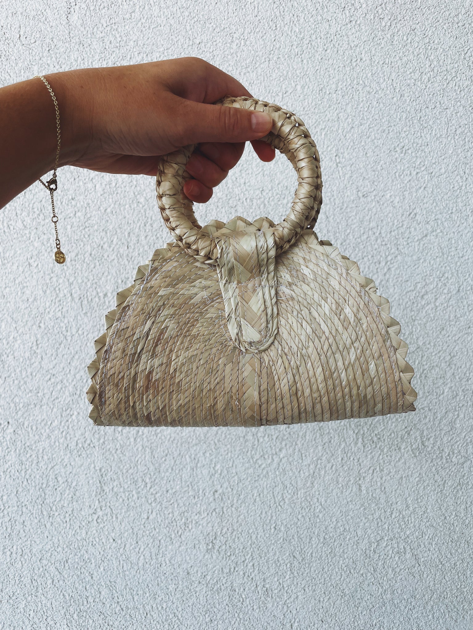 Palm straw mini purse